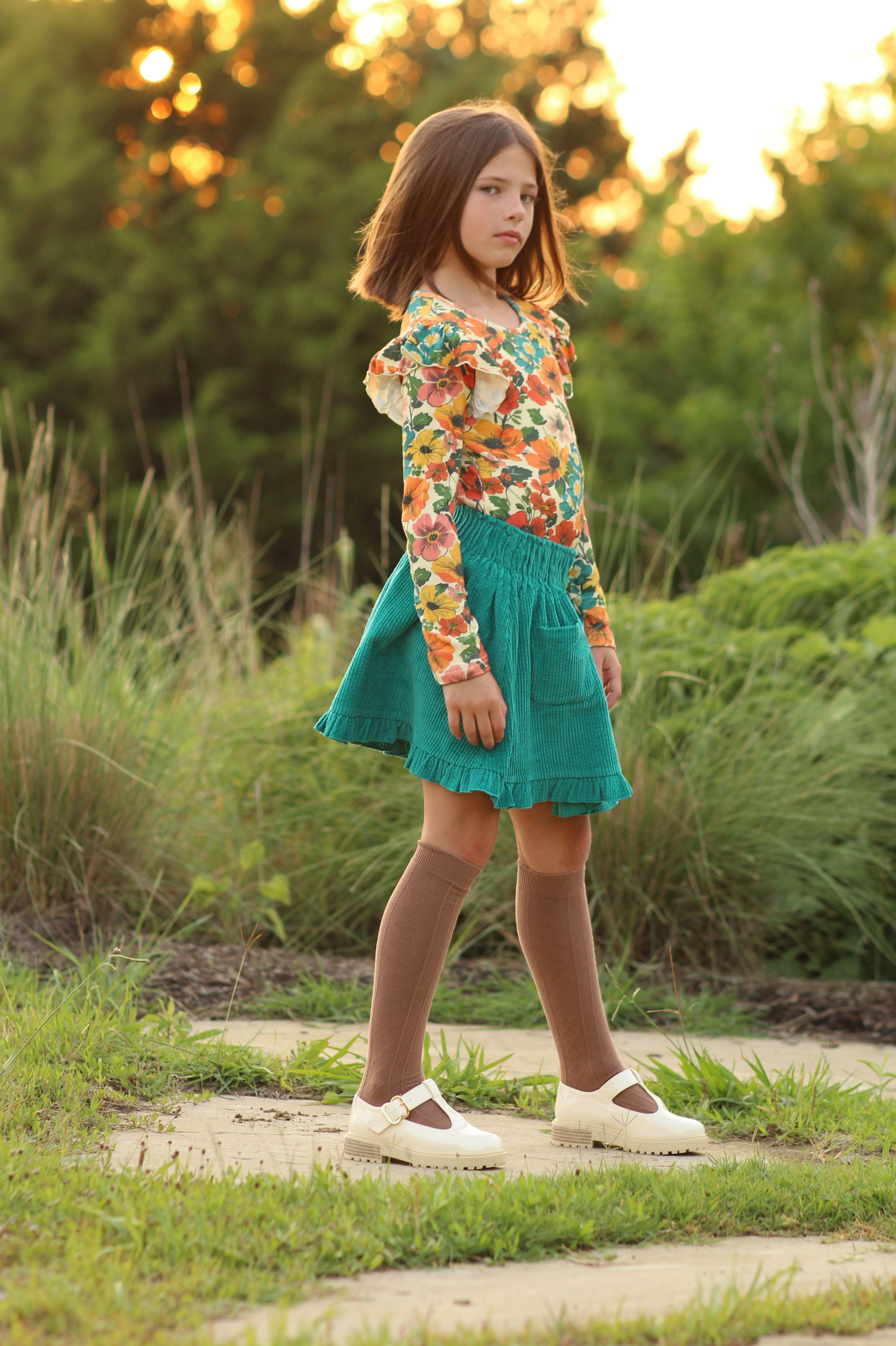 Vienna Corduroy Skirt - Teal Revival