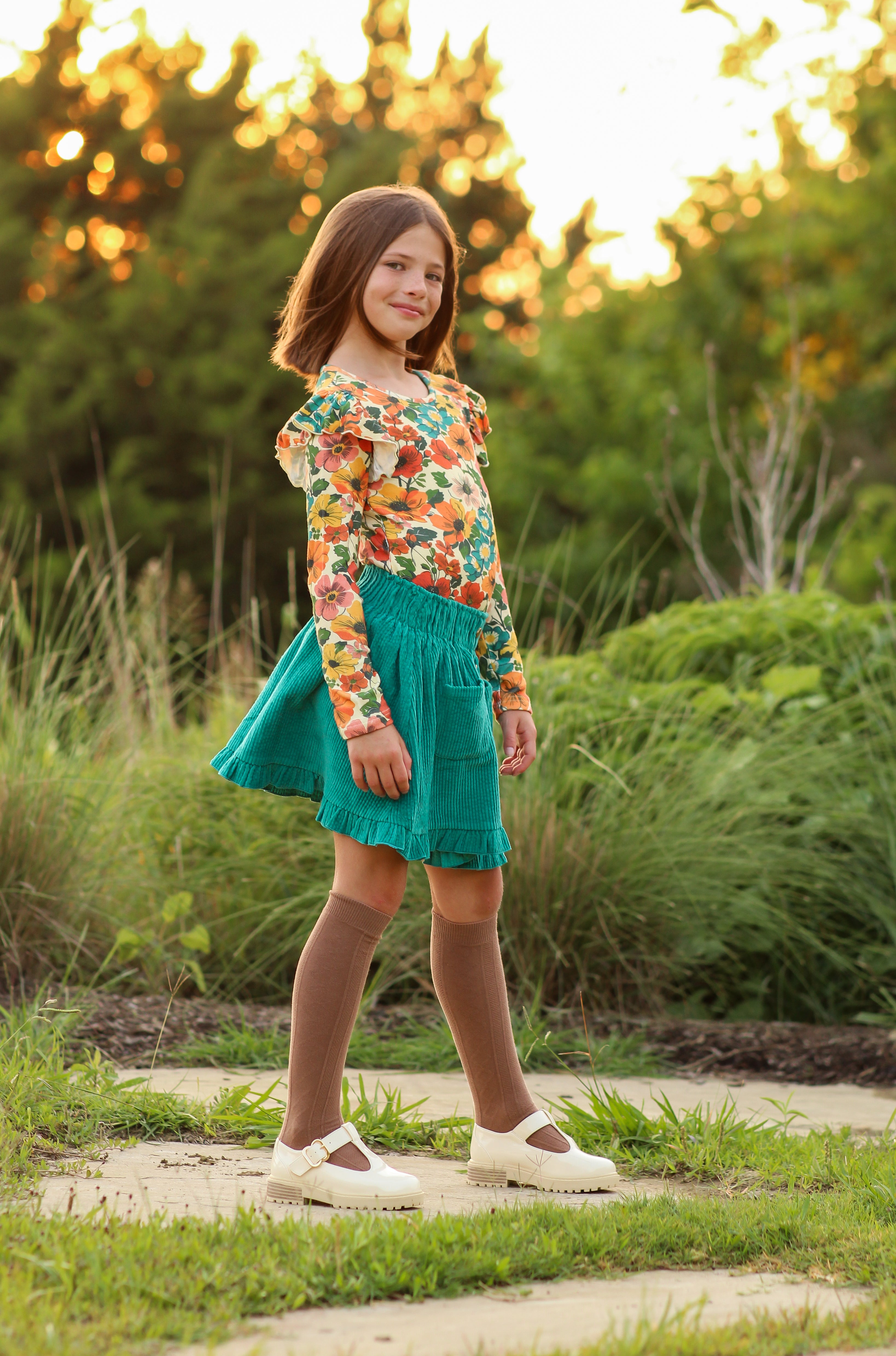 Vienna Corduroy Skirt - Teal Revival