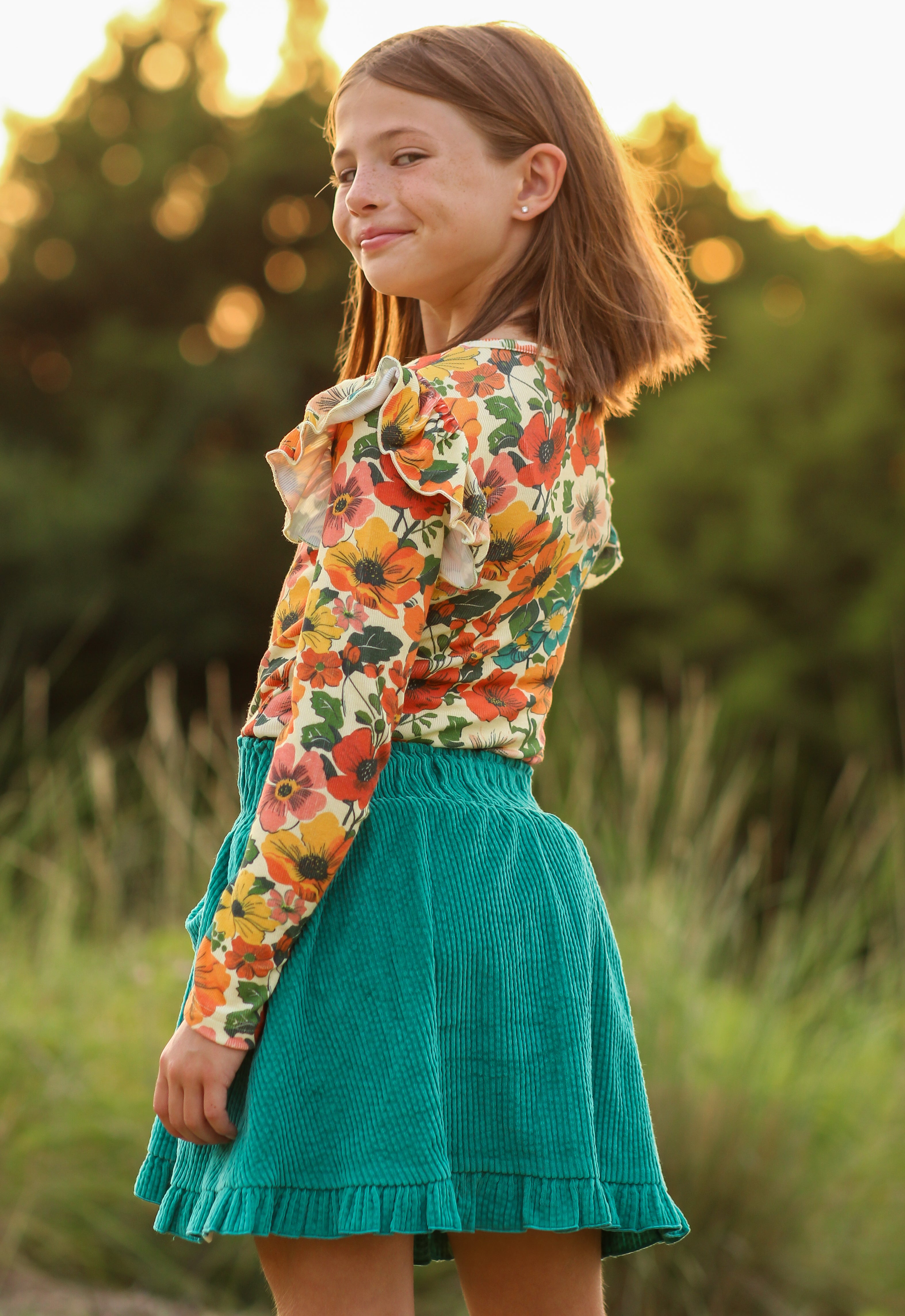 Ribbed Ruffle Top - Teal Revival