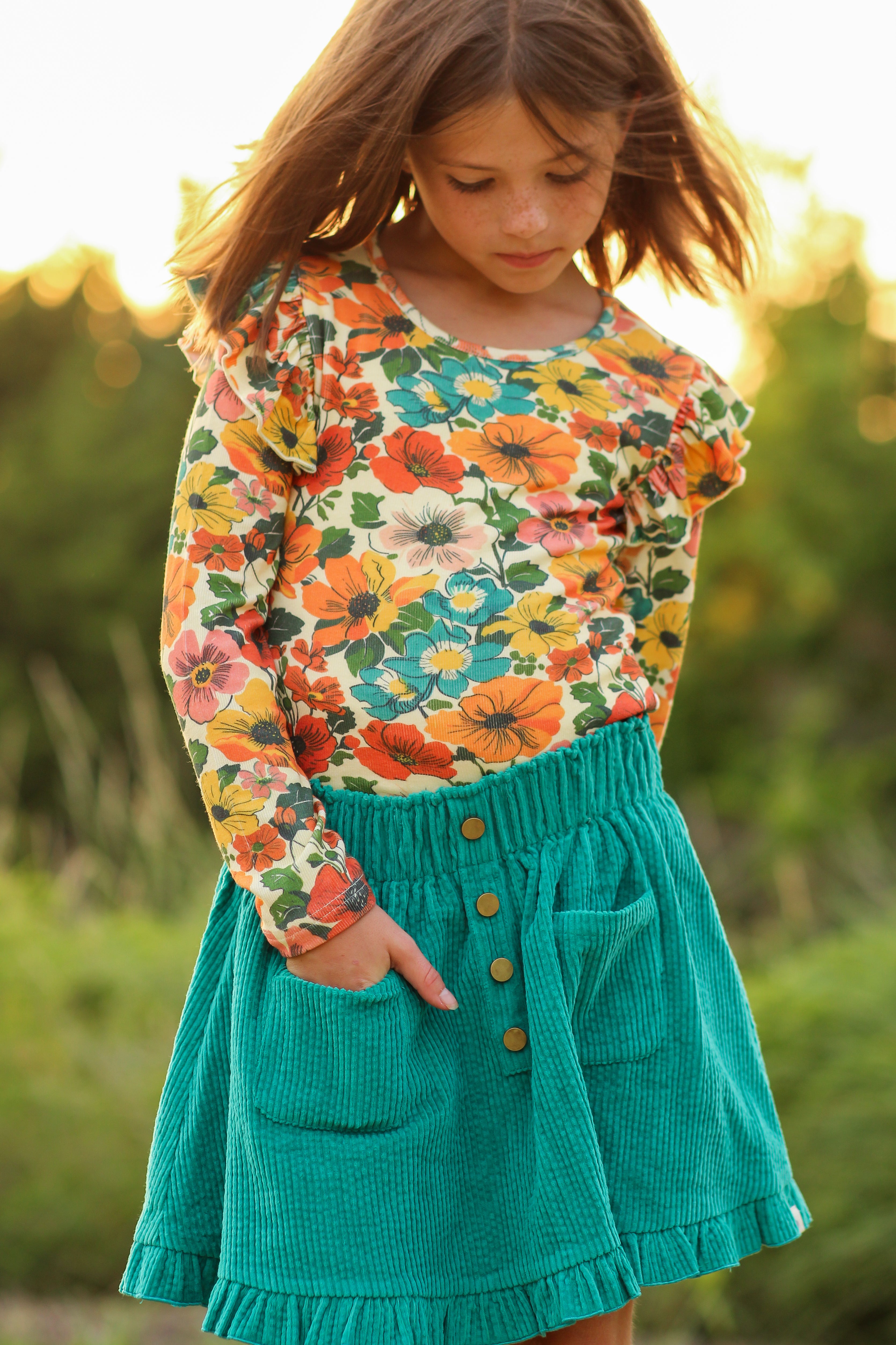 Vienna Corduroy Skirt - Teal Revival