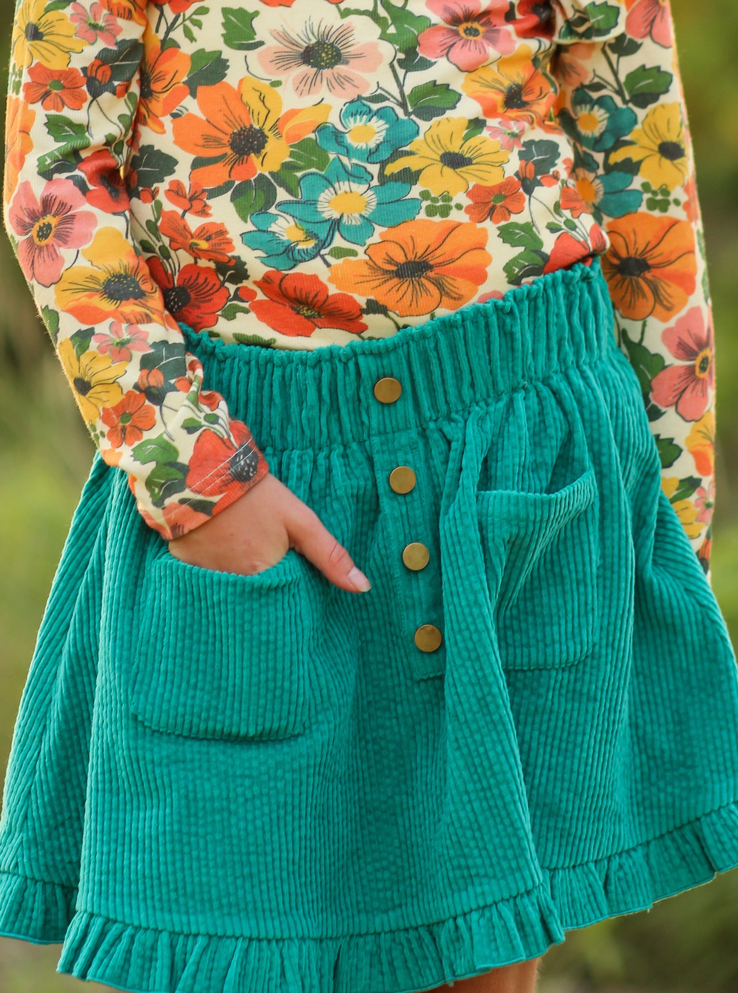 Vienna Corduroy Skirt - Teal Revival