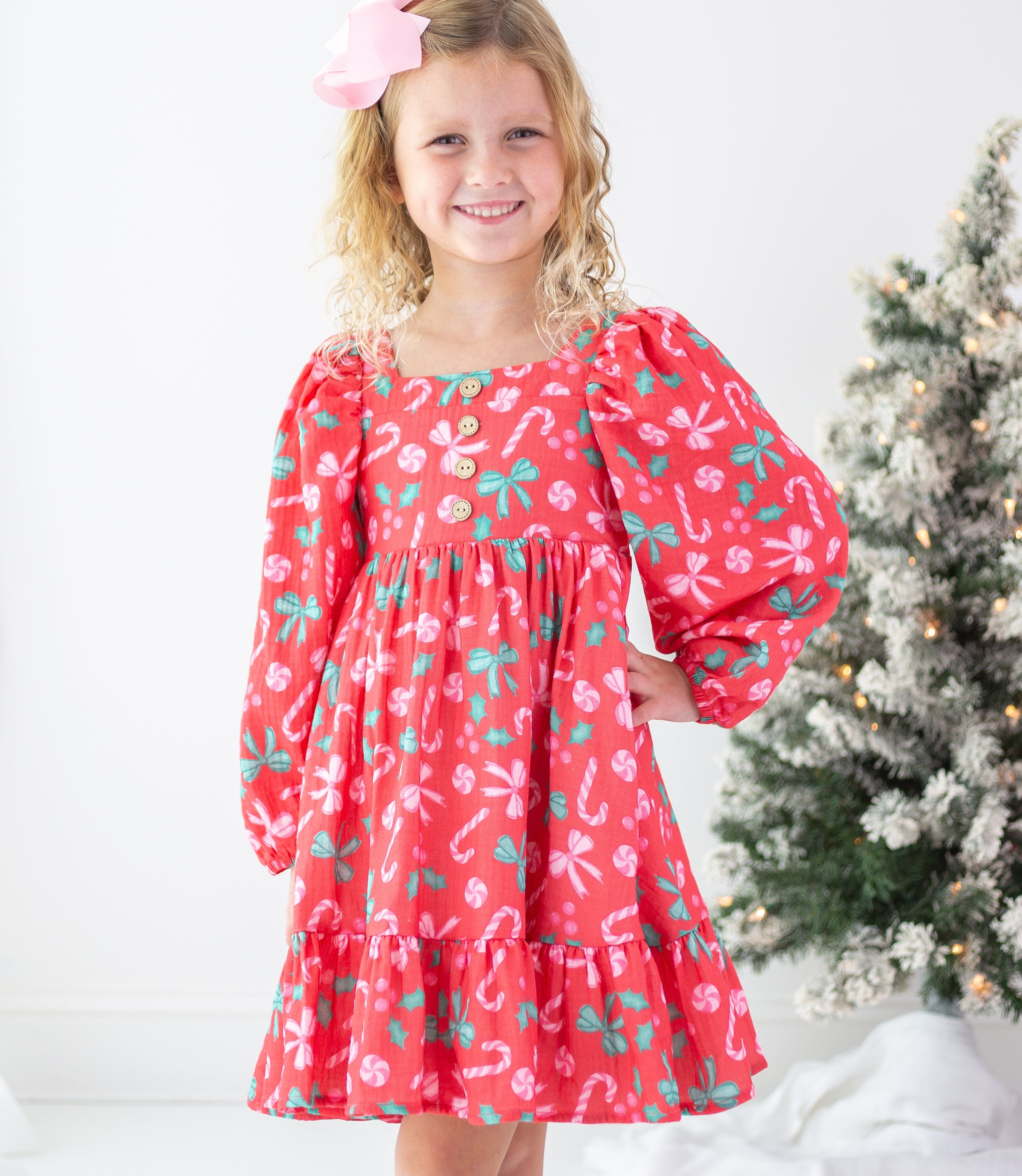 Puff Sleeve Gauze Dress - Peppermint Parade (Pre-Order)