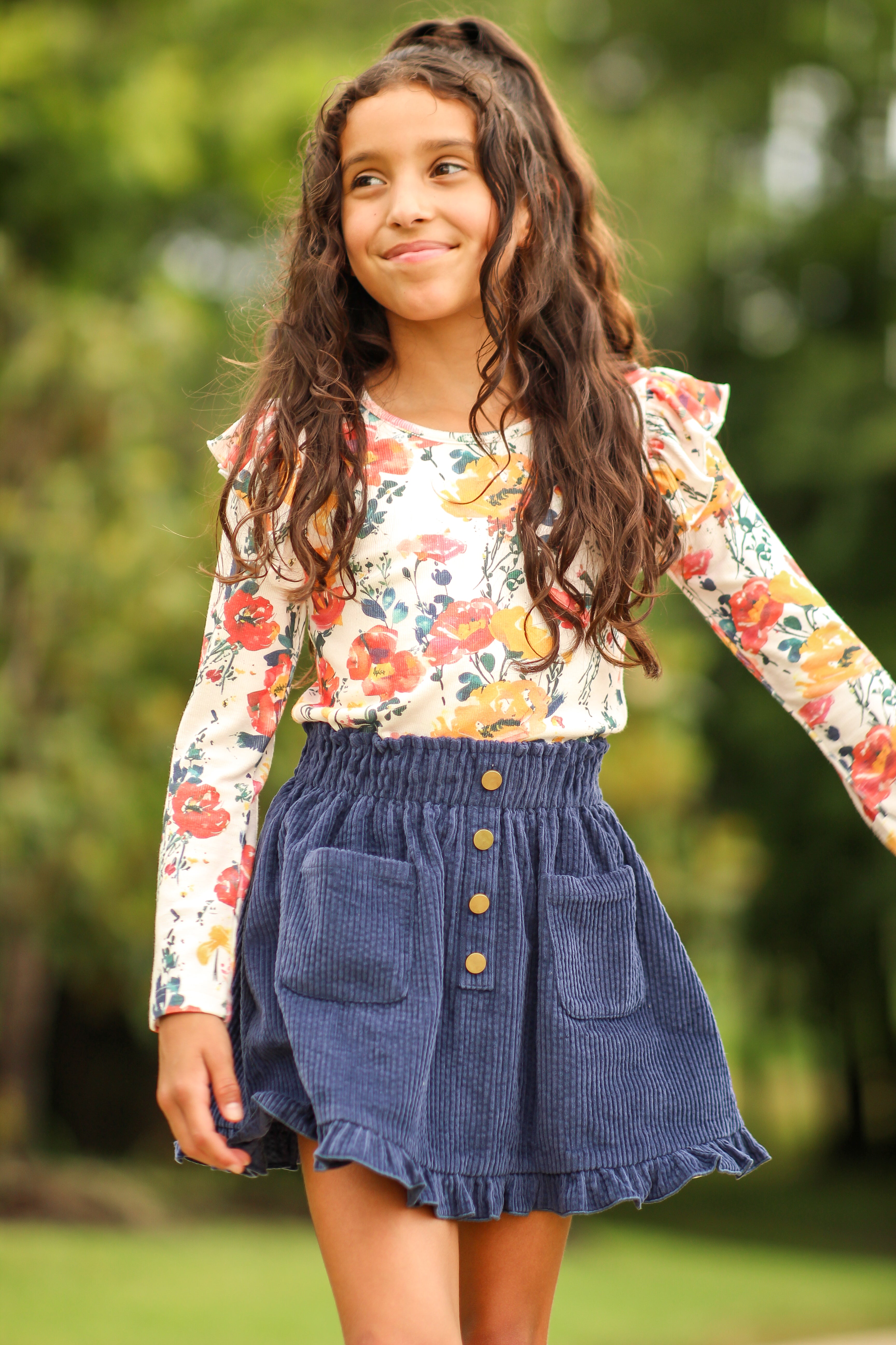 Vienna Corduroy Skirt - Ink & Aura (Pre-Order)