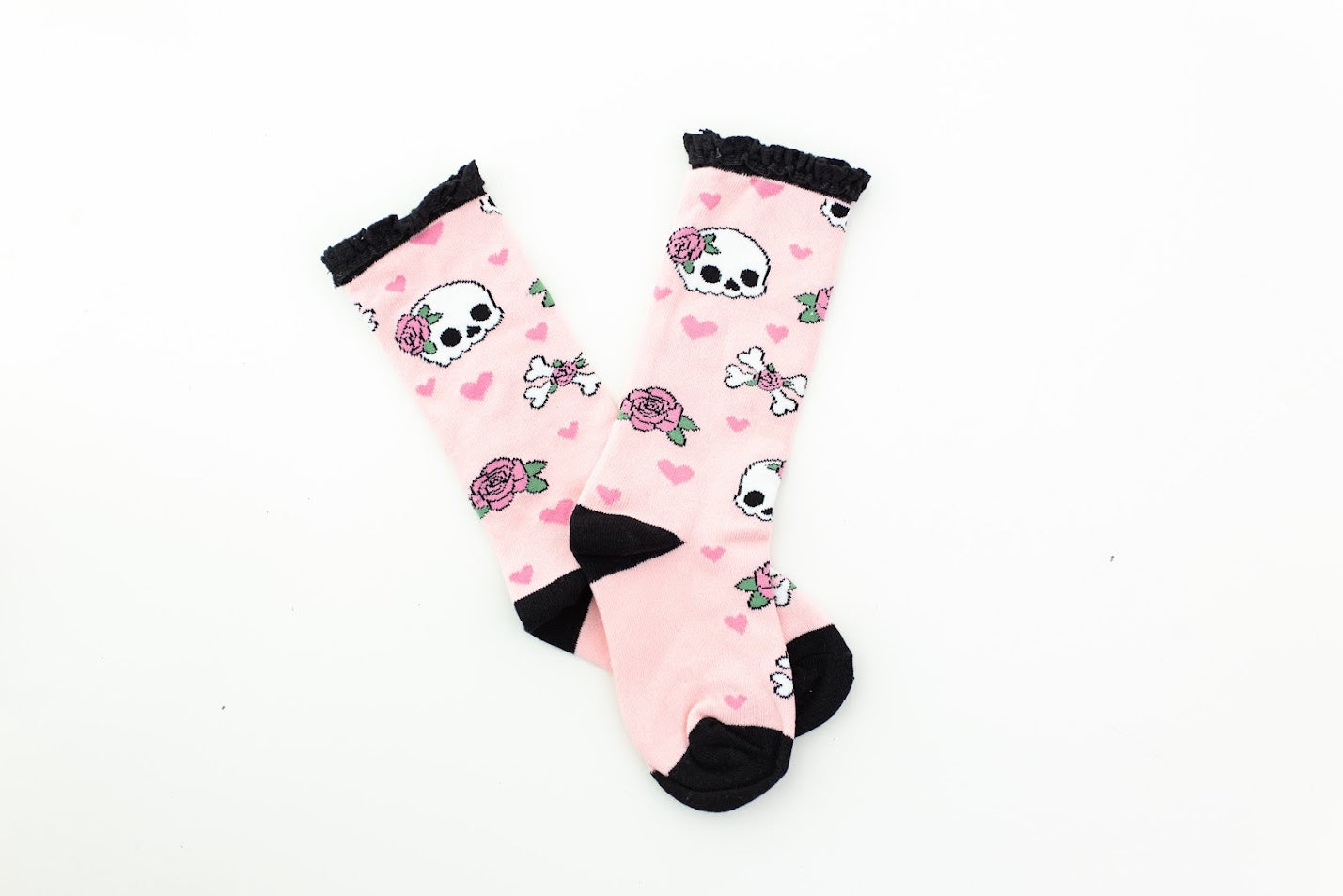 Lace Knee High Socks - Bubblegum Bones