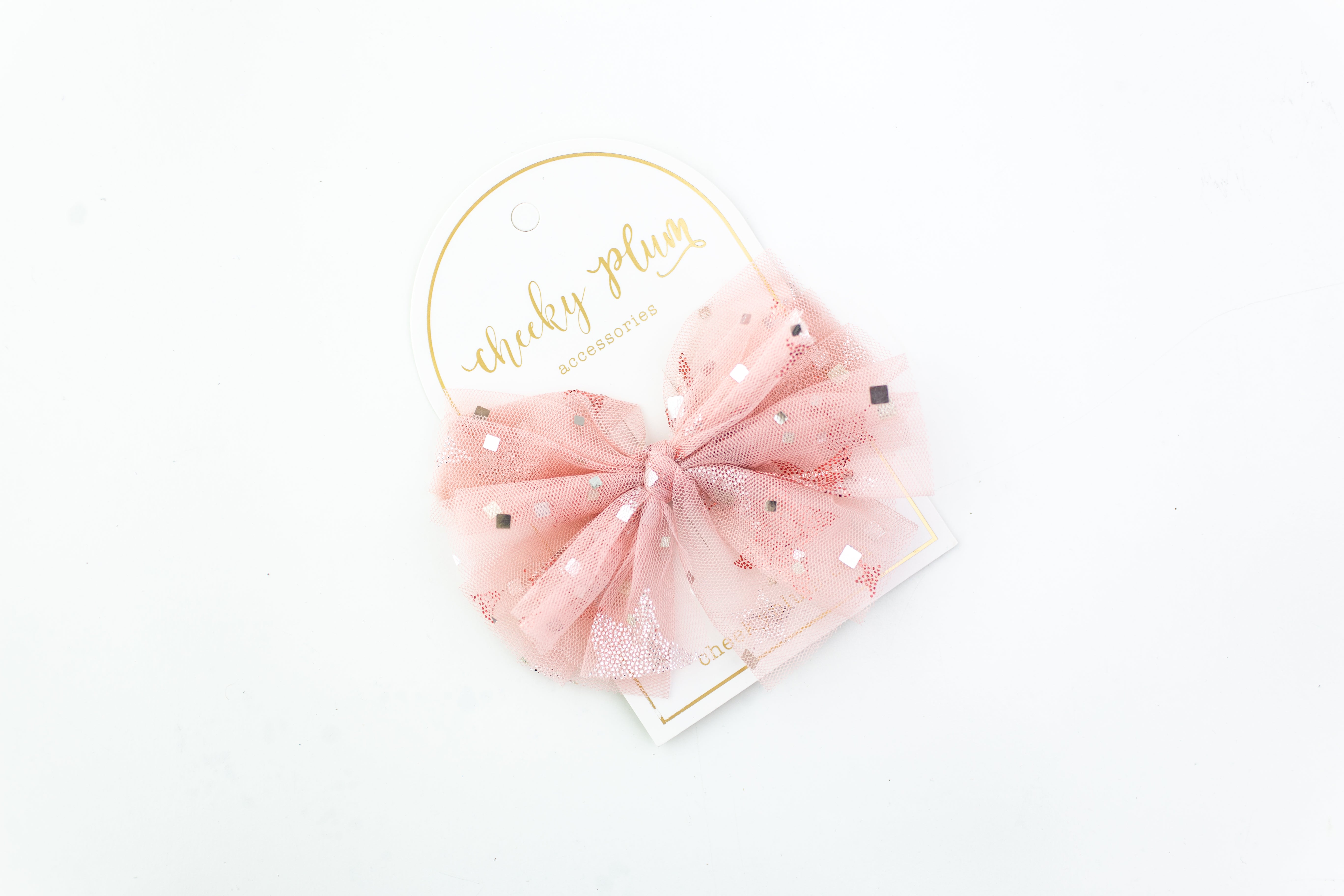 Sequin Tulle Hair Bow - Pink