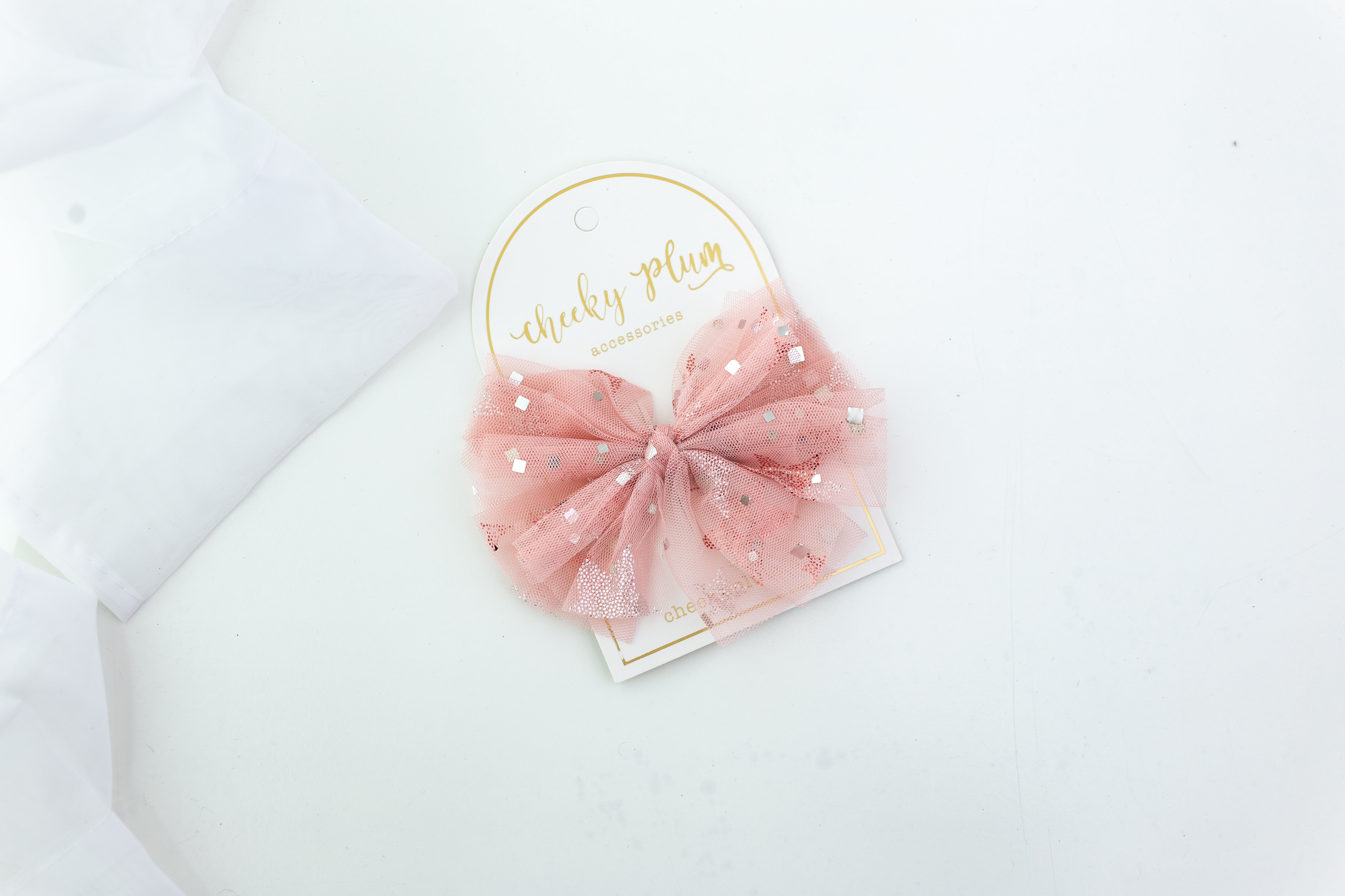 Sequin Tulle Hair Bow - Pink