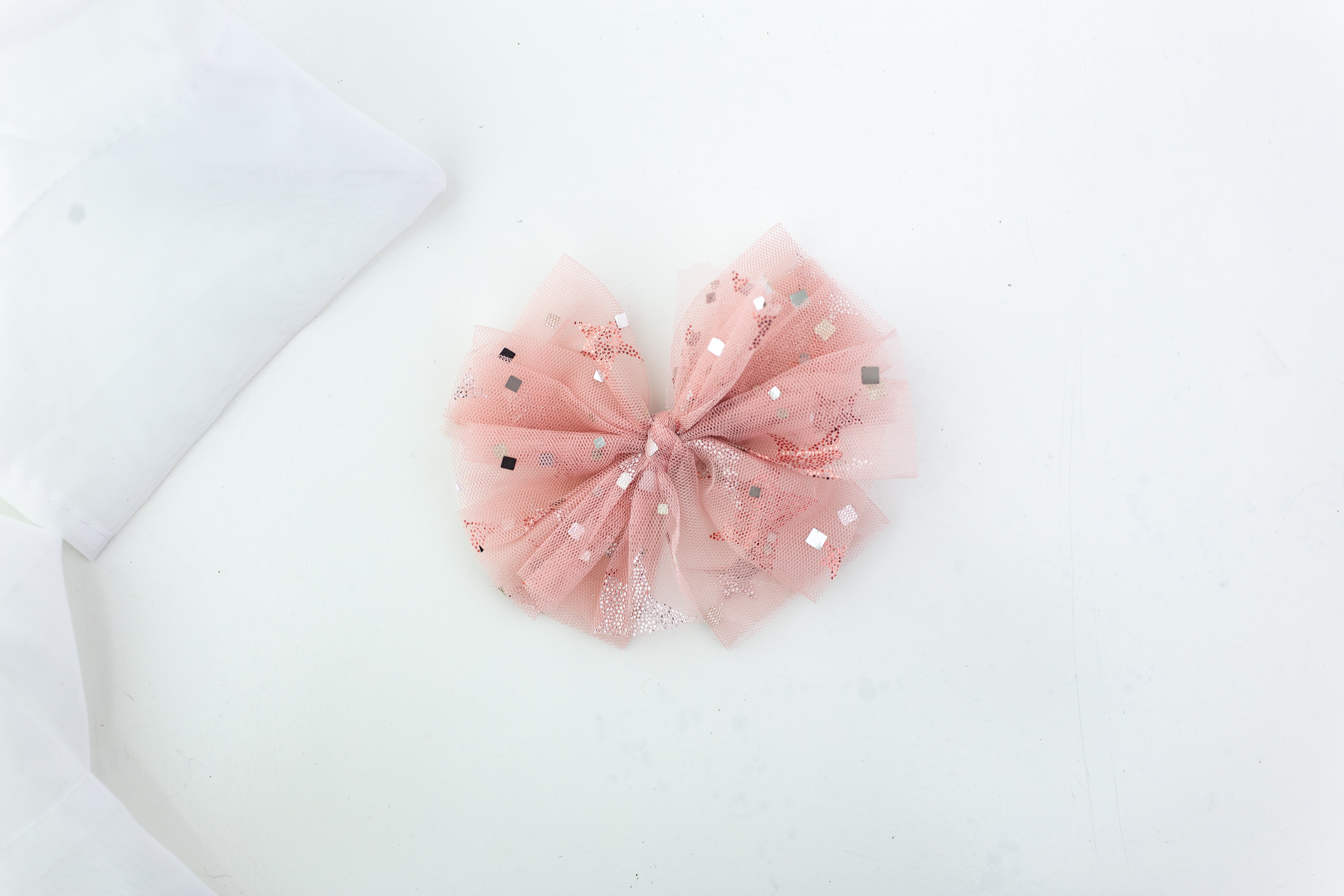 Sequin Tulle Hair Bow - Pink