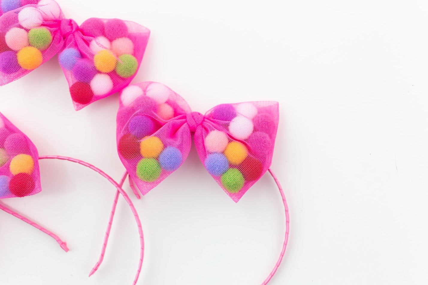 Pom Pom Bow Headband - Bubblegum