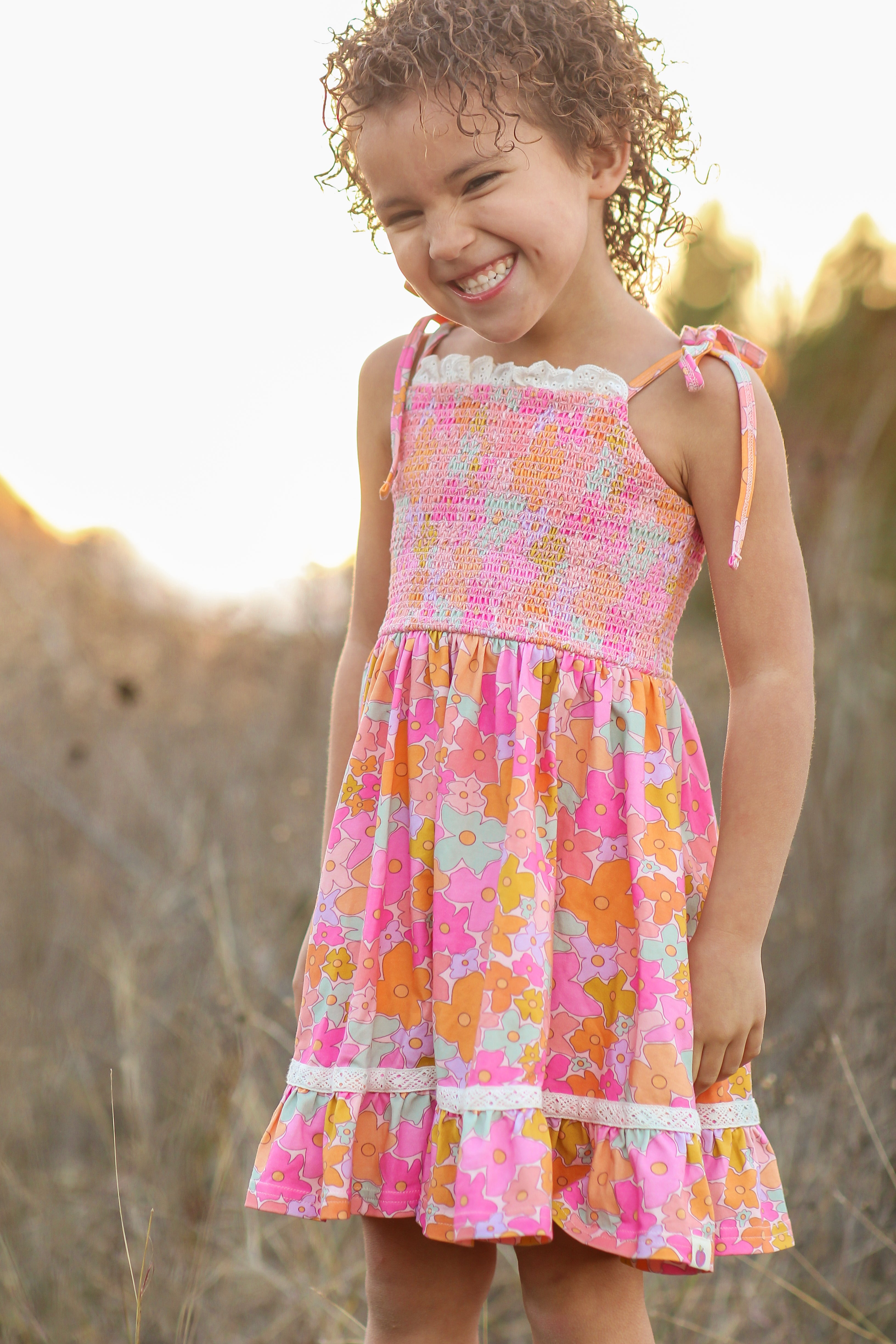 Elara Smocked Knit Dress - Mod Botanicals (Pre-Order)