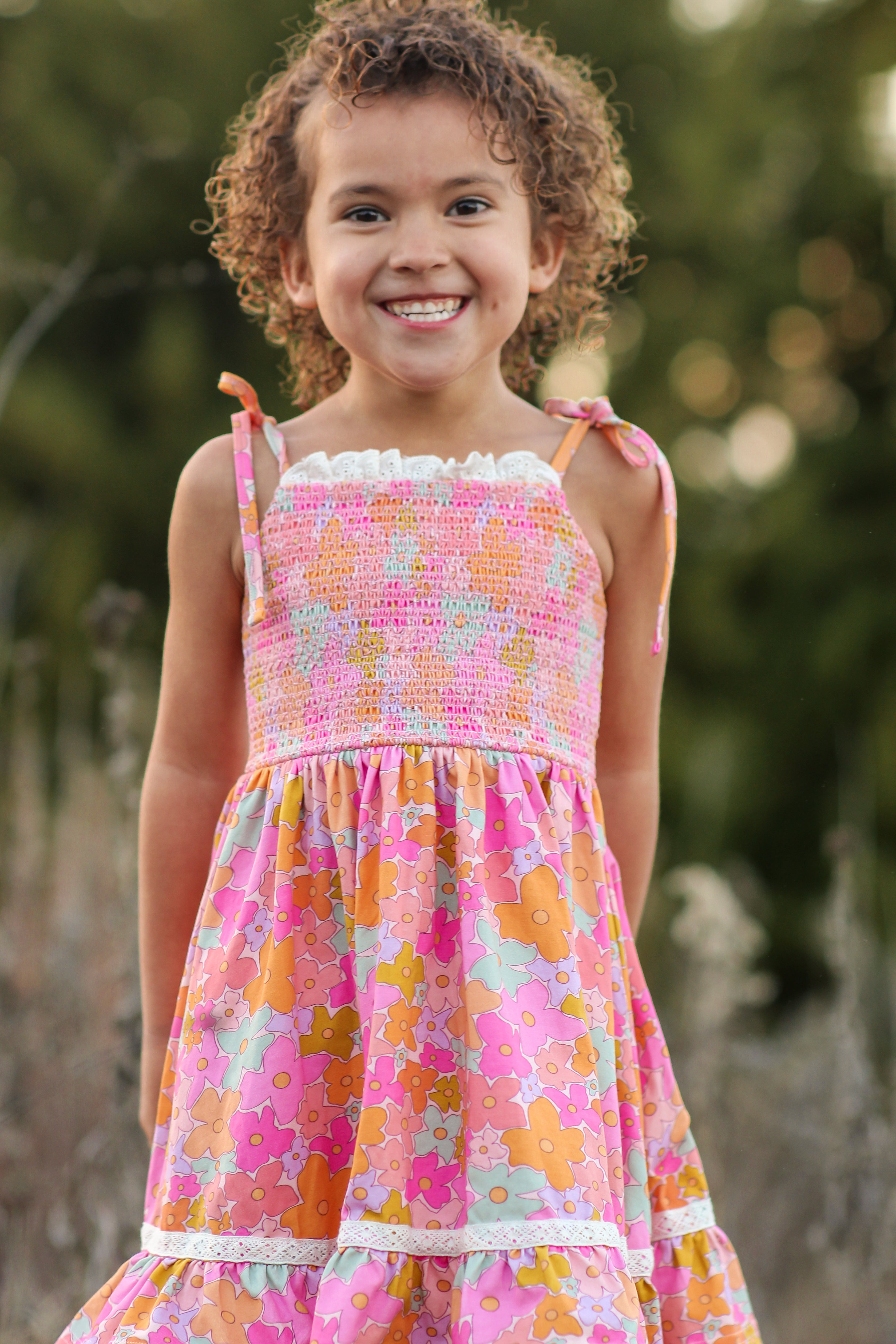 Elara Smocked Knit Dress - Mod Botanicals (Pre-Order)