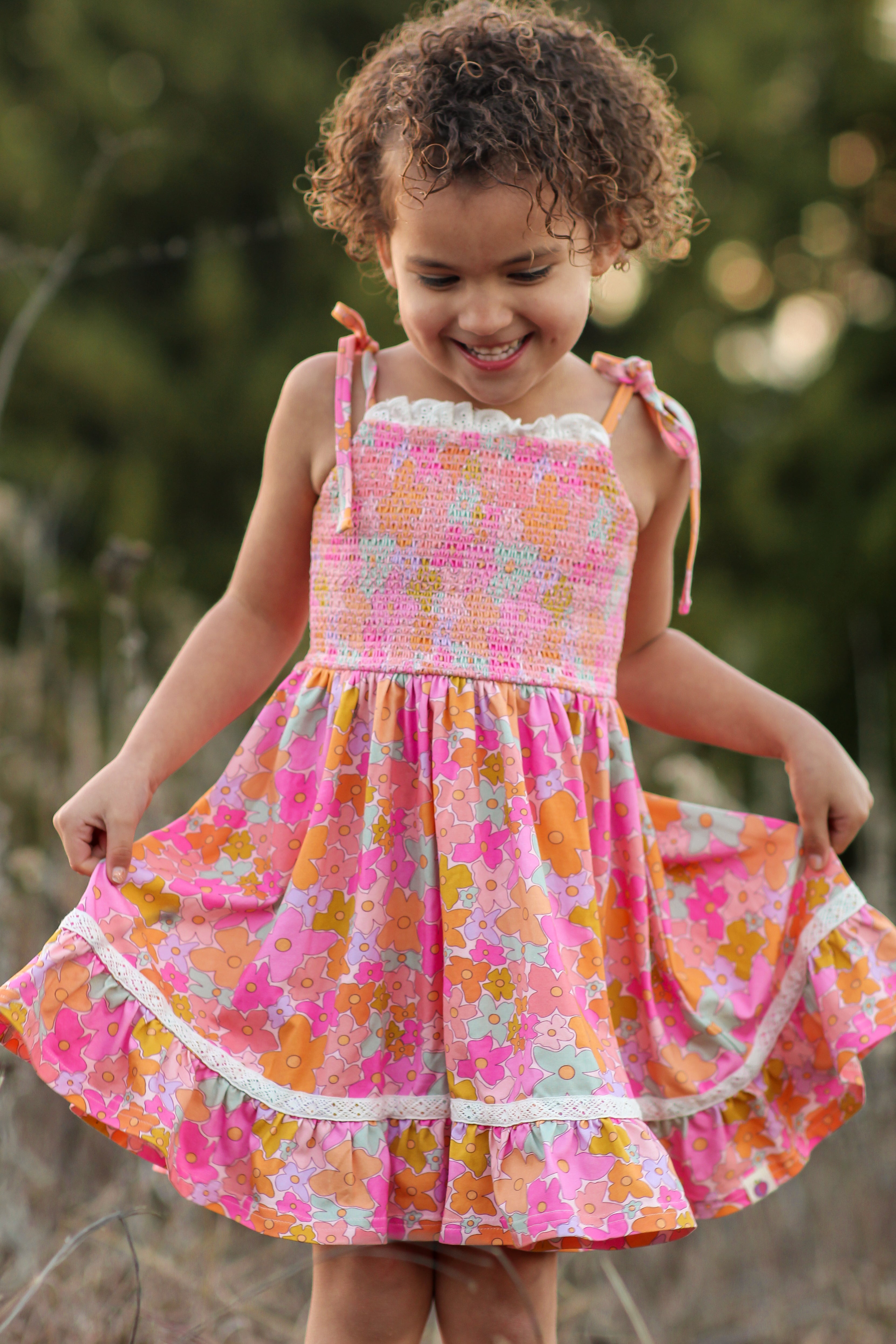 Elara Smocked Knit Dress - Mod Botanicals (Pre-Order)