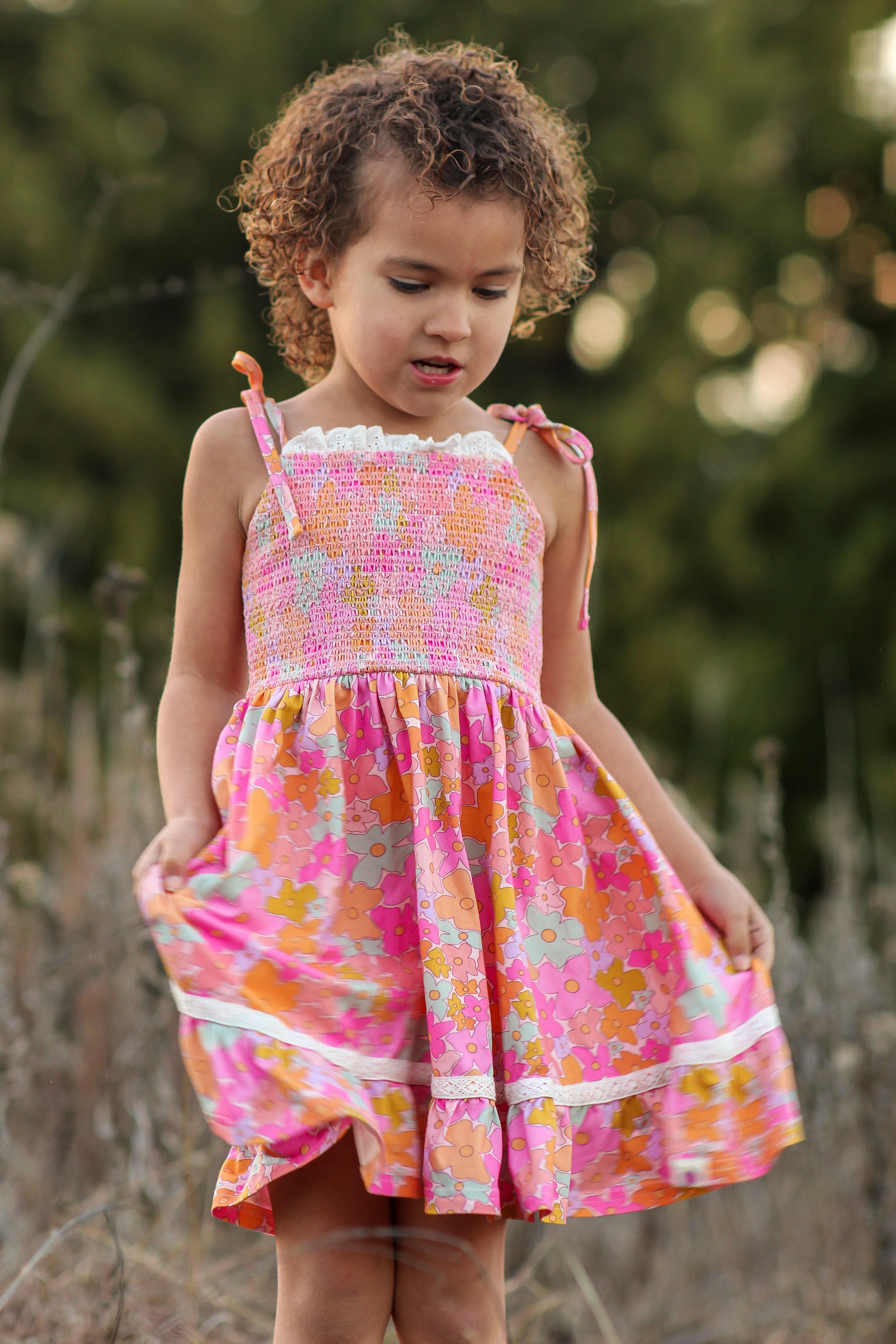 Elara Smocked Knit Dress - Mod Botanicals (Pre-Order)