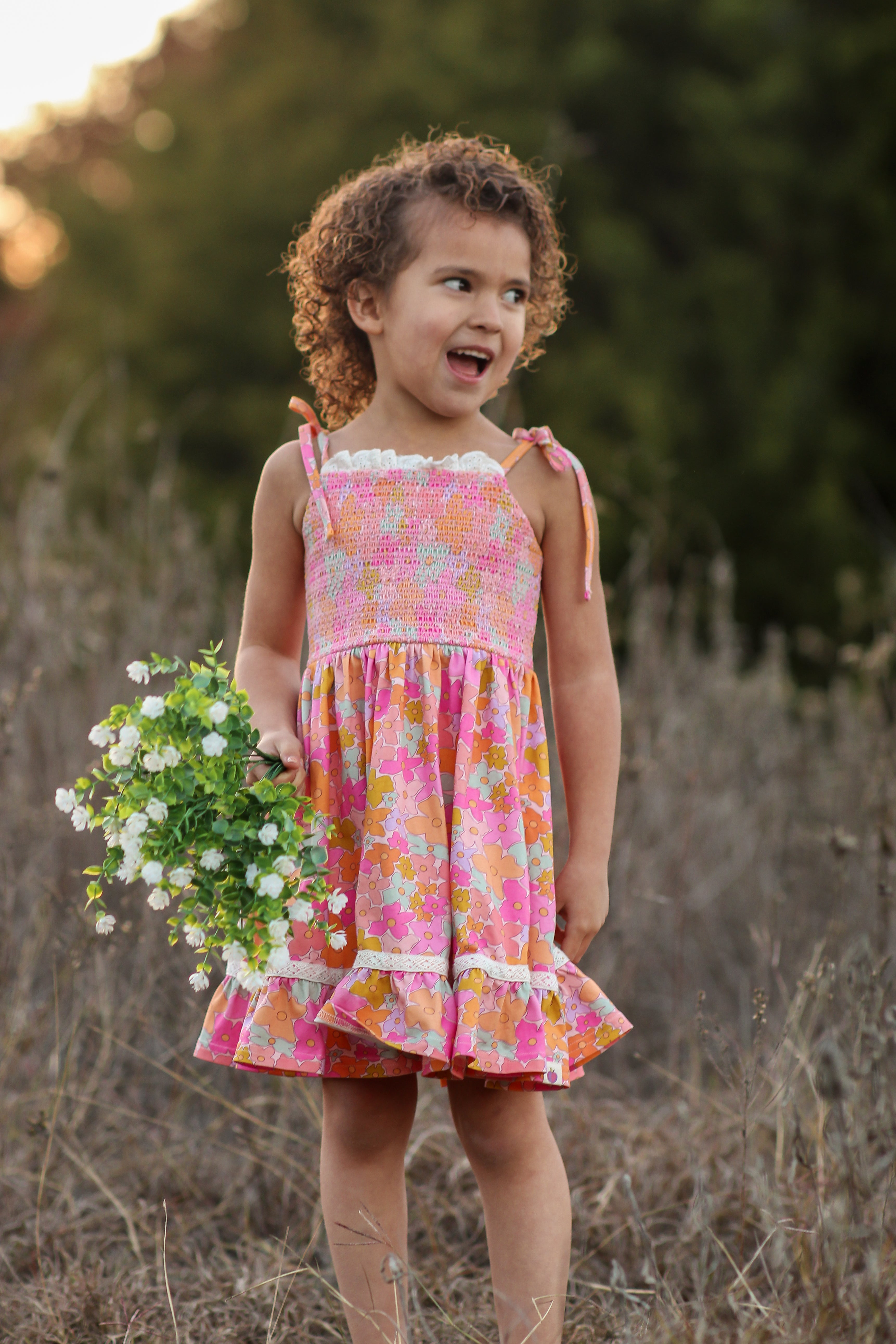 Elara Smocked Knit Dress - Mod Botanicals (Pre-Order)