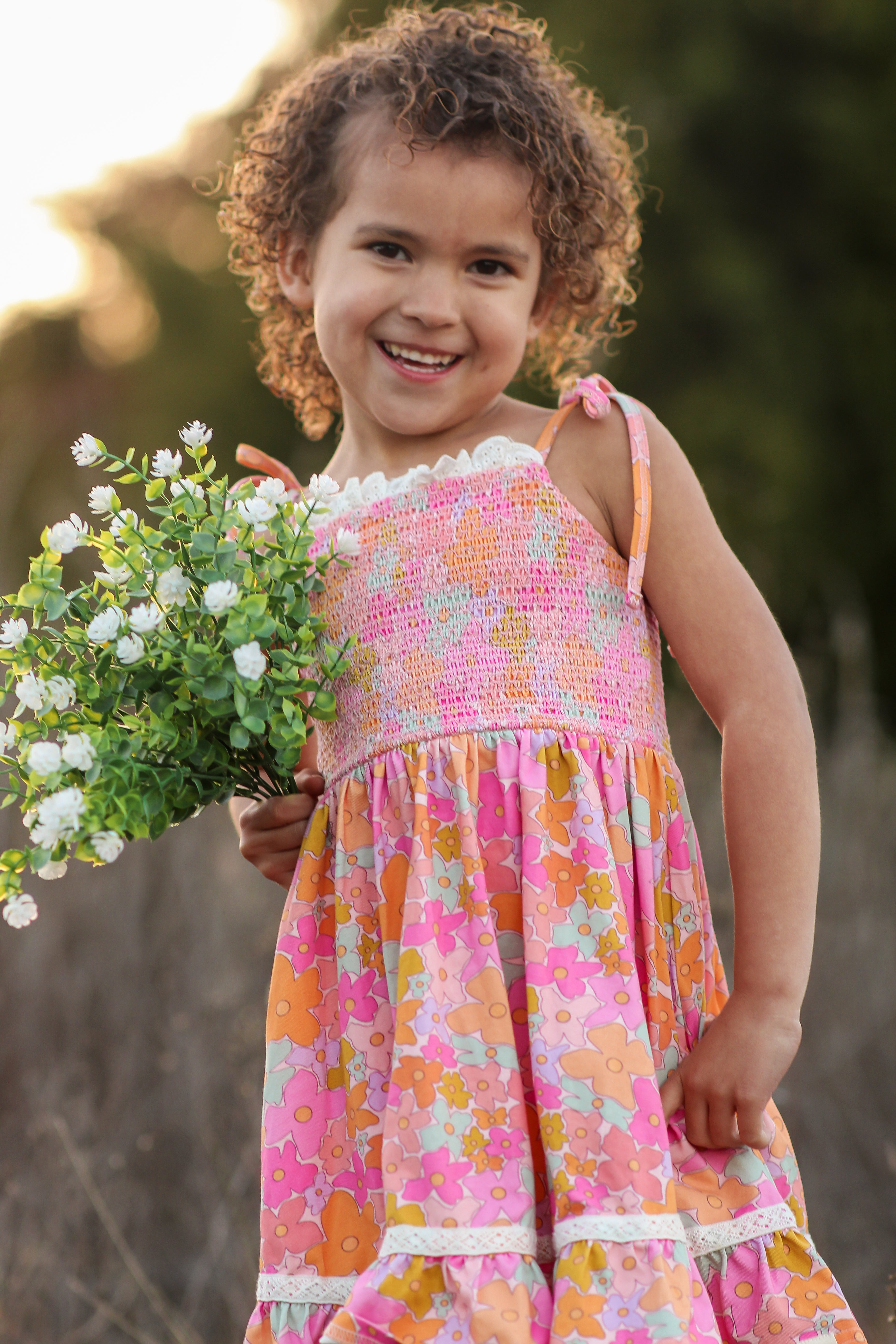 Elara Smocked Knit Dress - Mod Botanicals (Pre-Order)