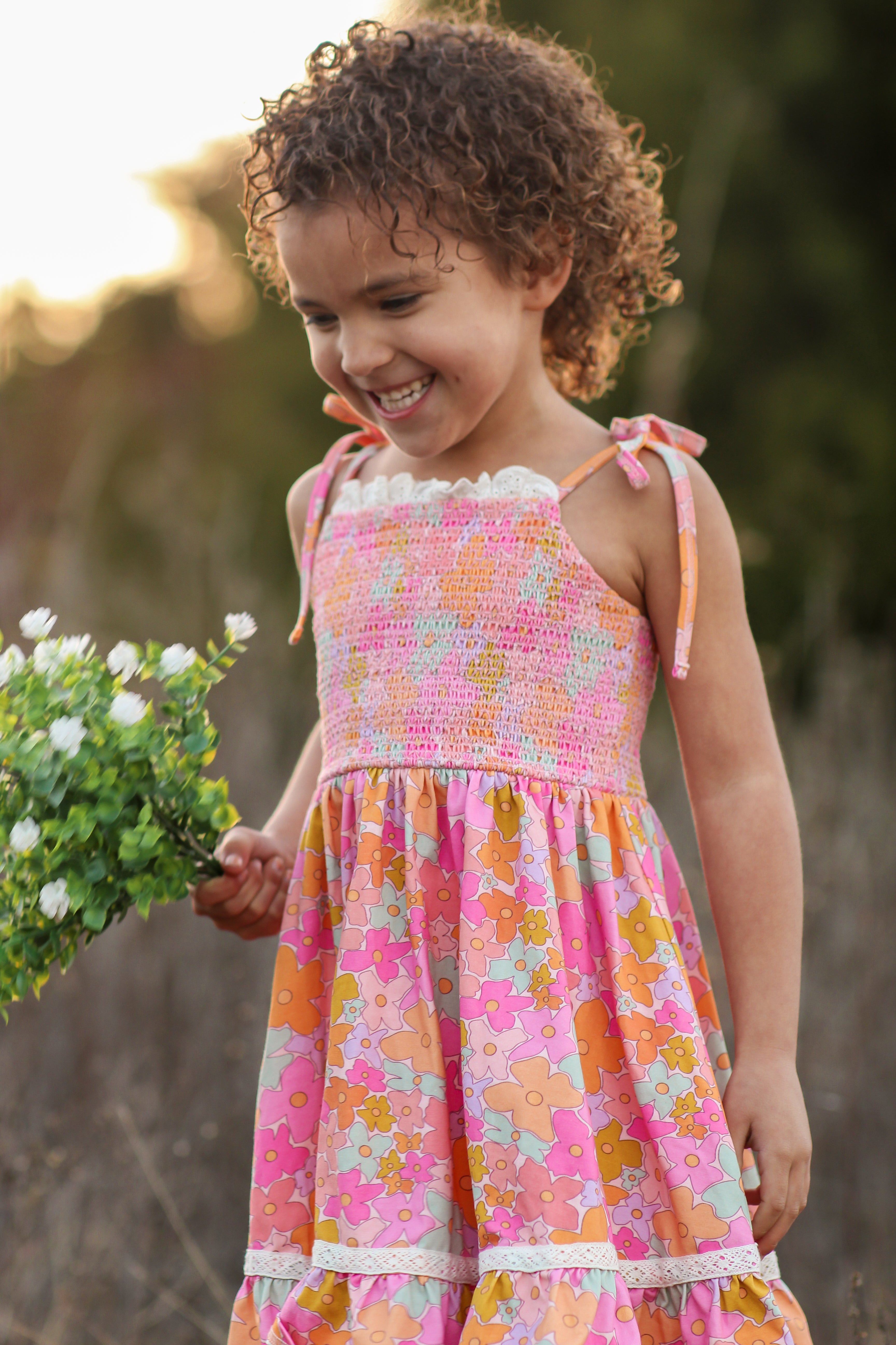 Elara Smocked Knit Dress - Mod Botanicals (Pre-Order)