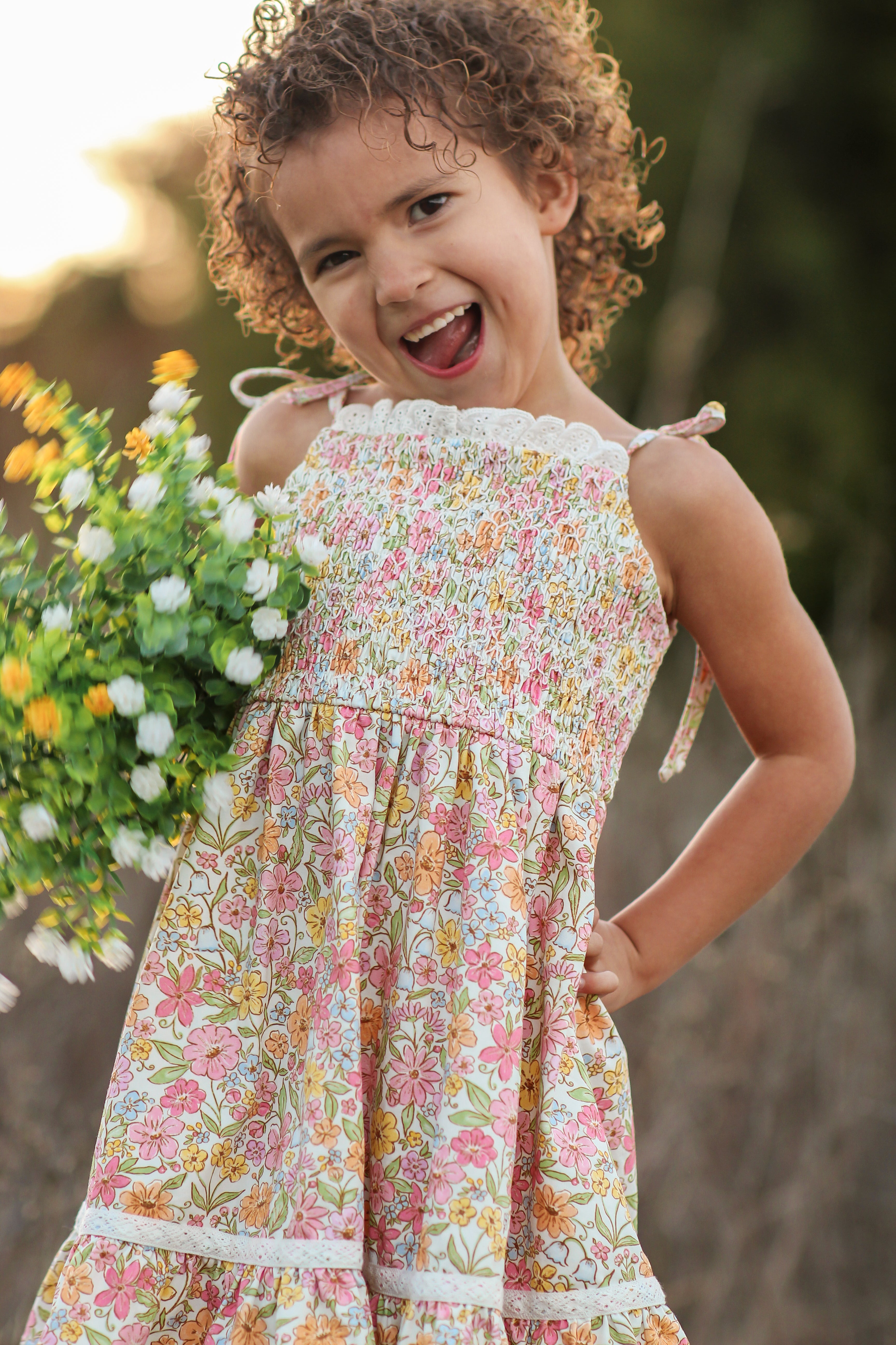 Elara Smocked Knit Dress - Garden Of Whimsy (Pre-Order)