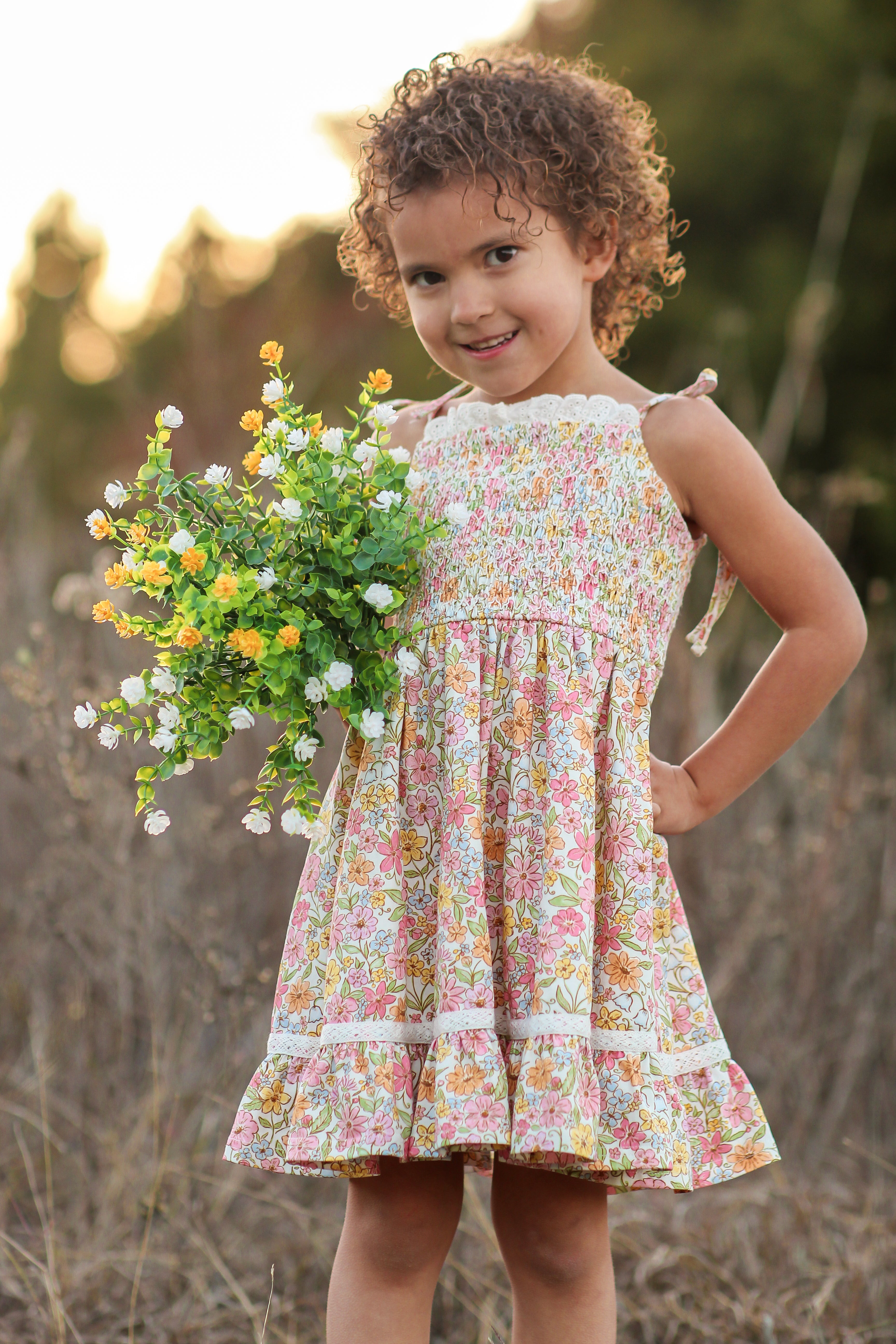 Elara Smocked Knit Dress - Garden Of Whimsy (Pre-Order)