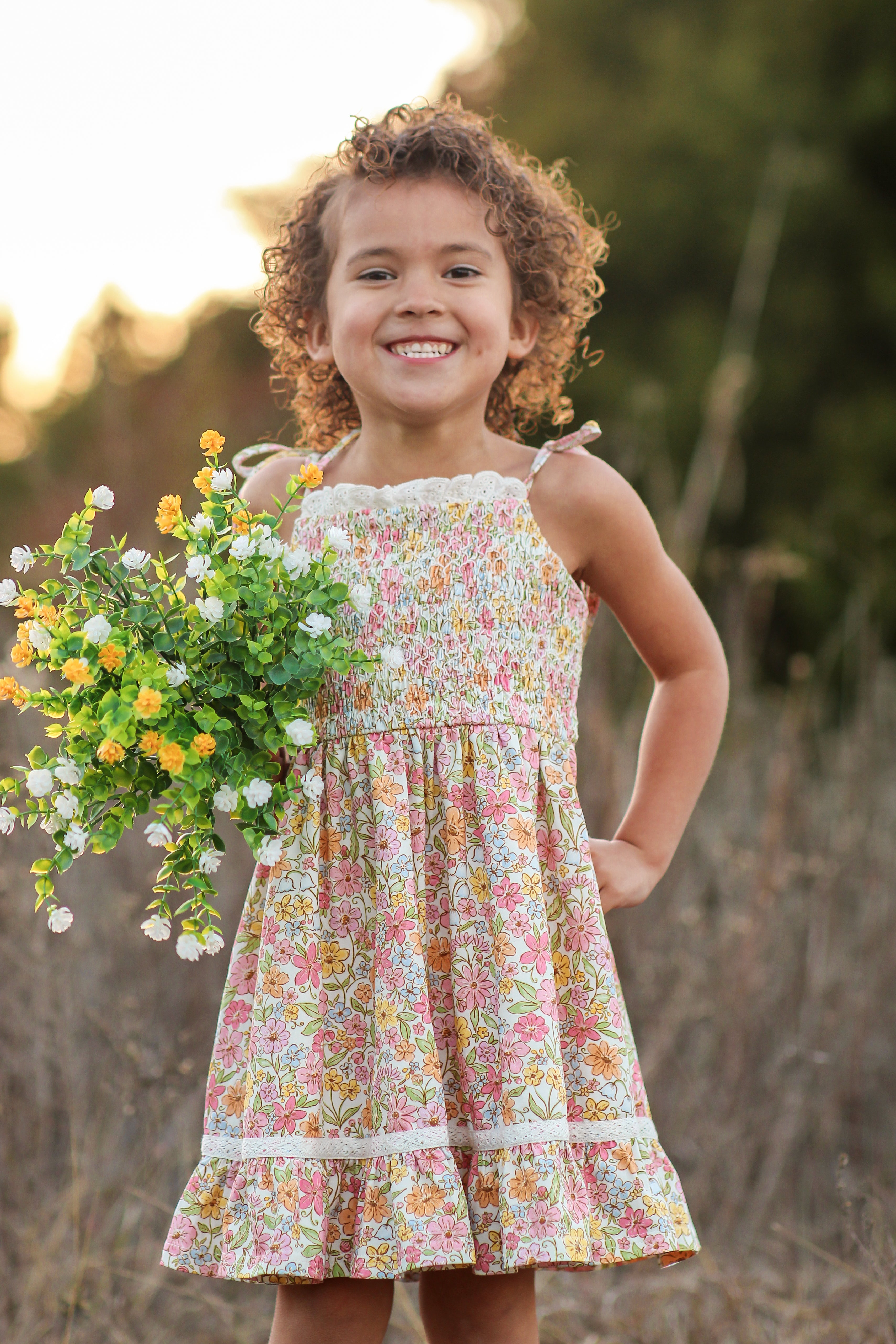 Elara Smocked Knit Dress - Garden Of Whimsy (Pre-Order)