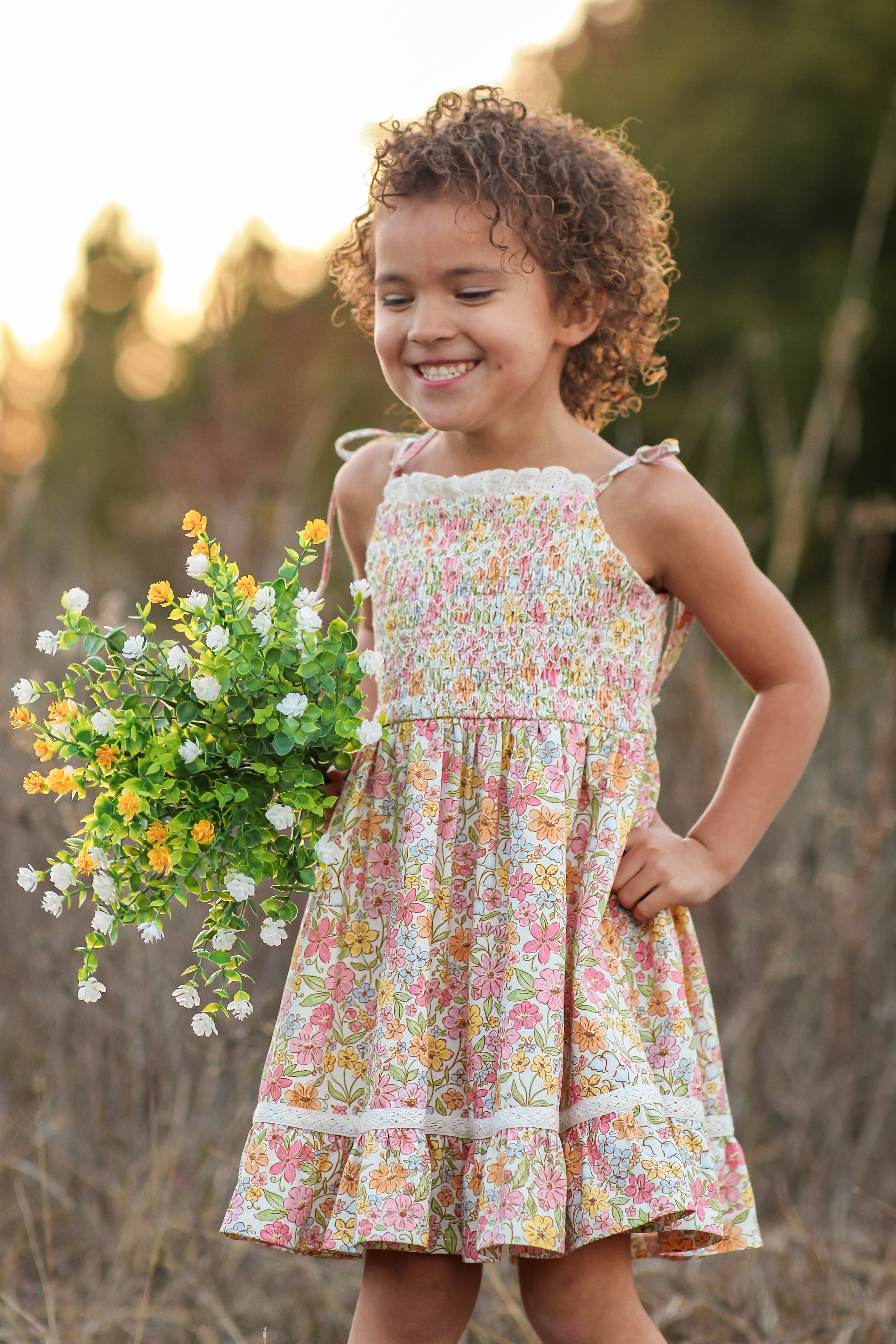 Elara Smocked Knit Dress - Garden Of Whimsy (Pre-Order)