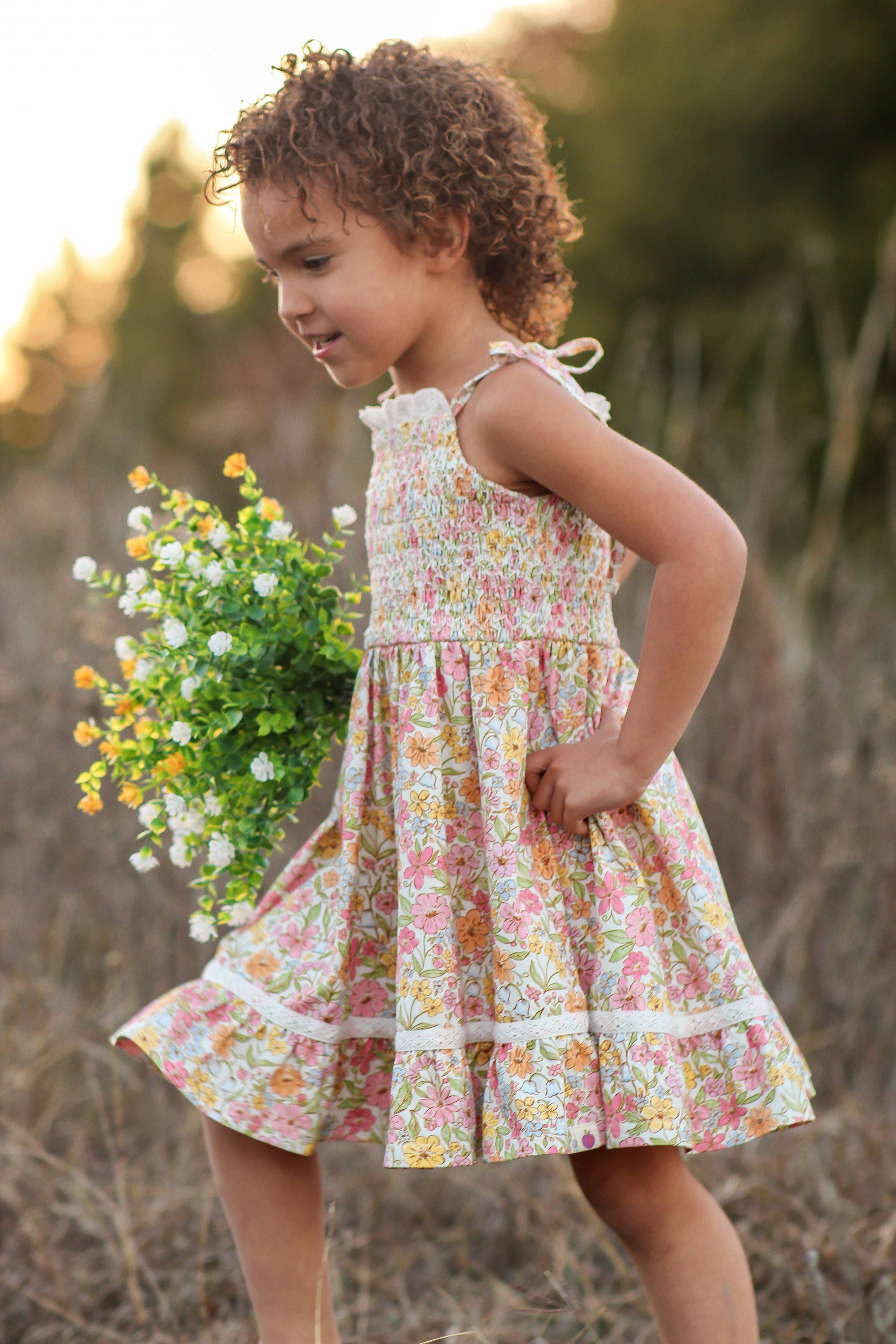 Elara Smocked Knit Dress - Garden Of Whimsy (Pre-Order)