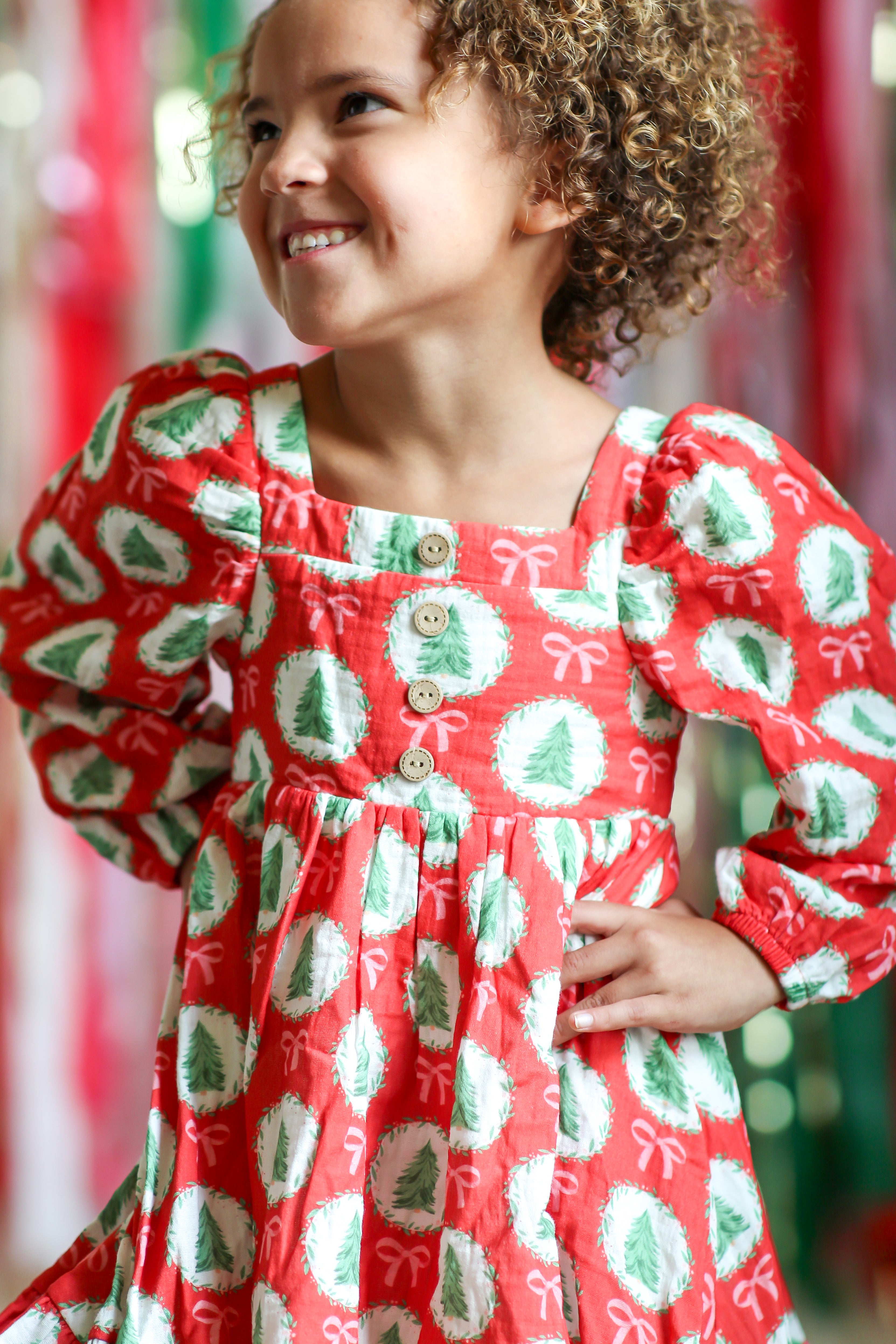 Puff Sleeve Gauze Dress - Evergreen Wishes (Pre-Order)