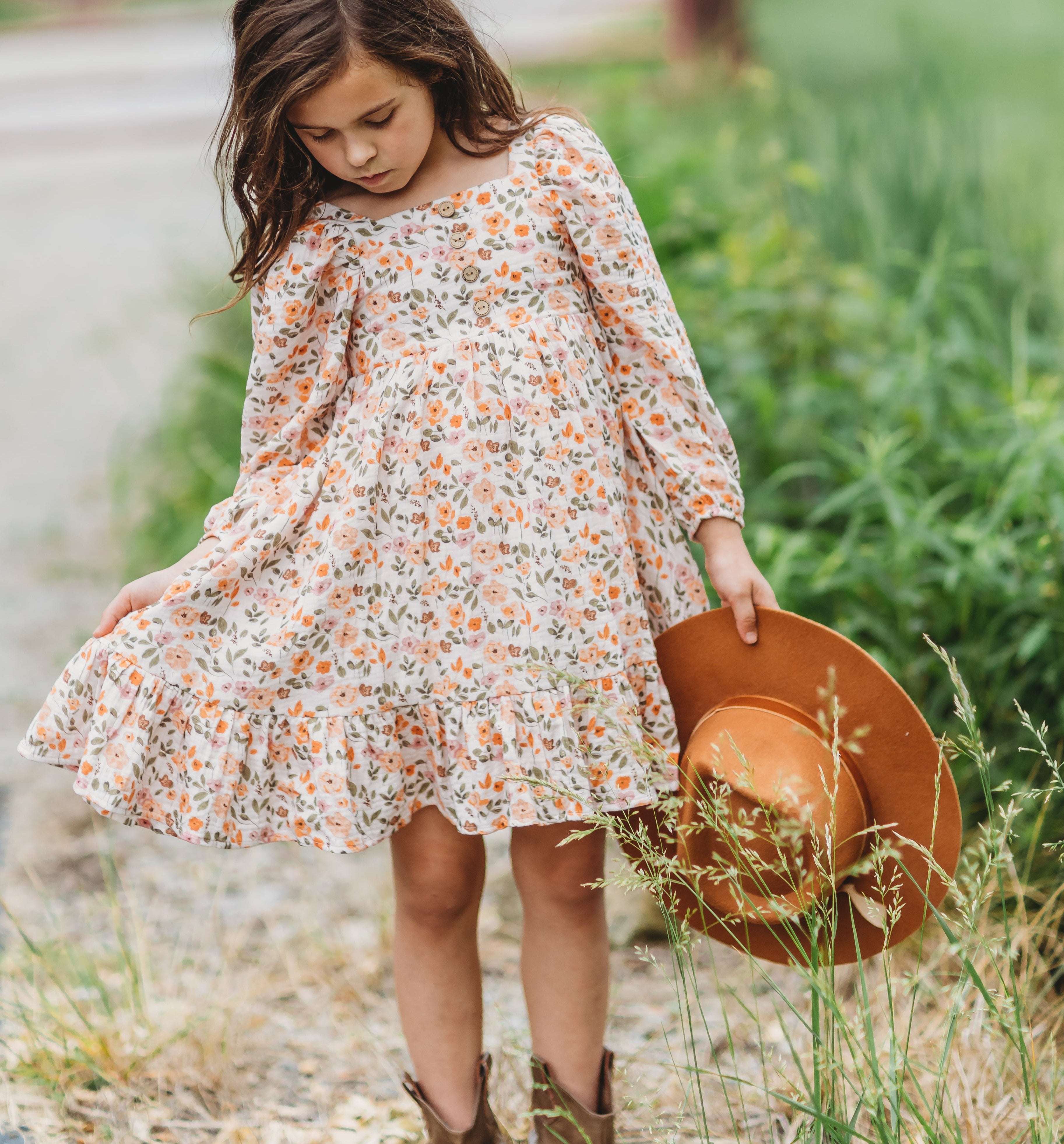 Puff Sleeve Gauze Dress - Harvest Bloom