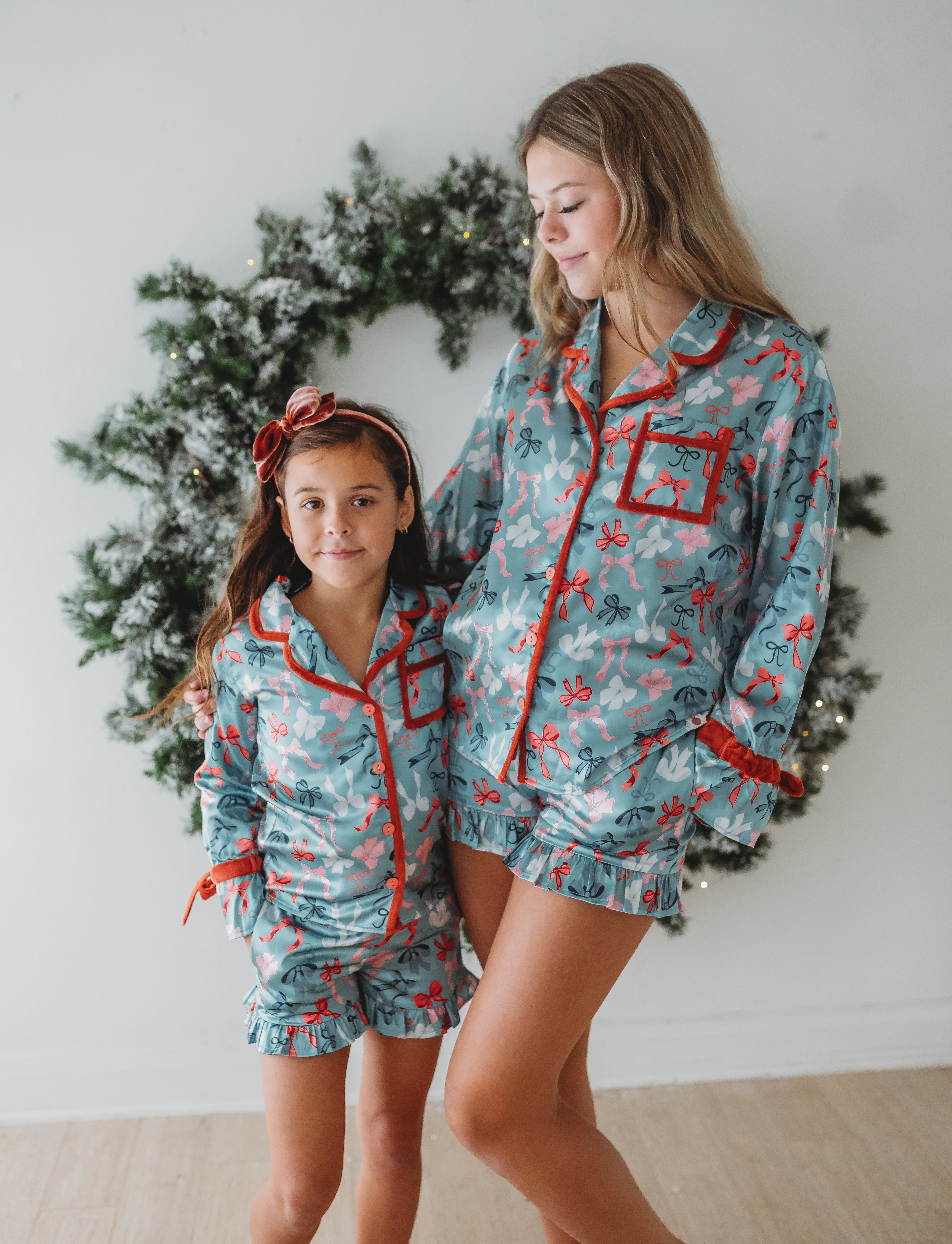 Women's Satin Loungewear Set - Merry Bows (Pre-Order)