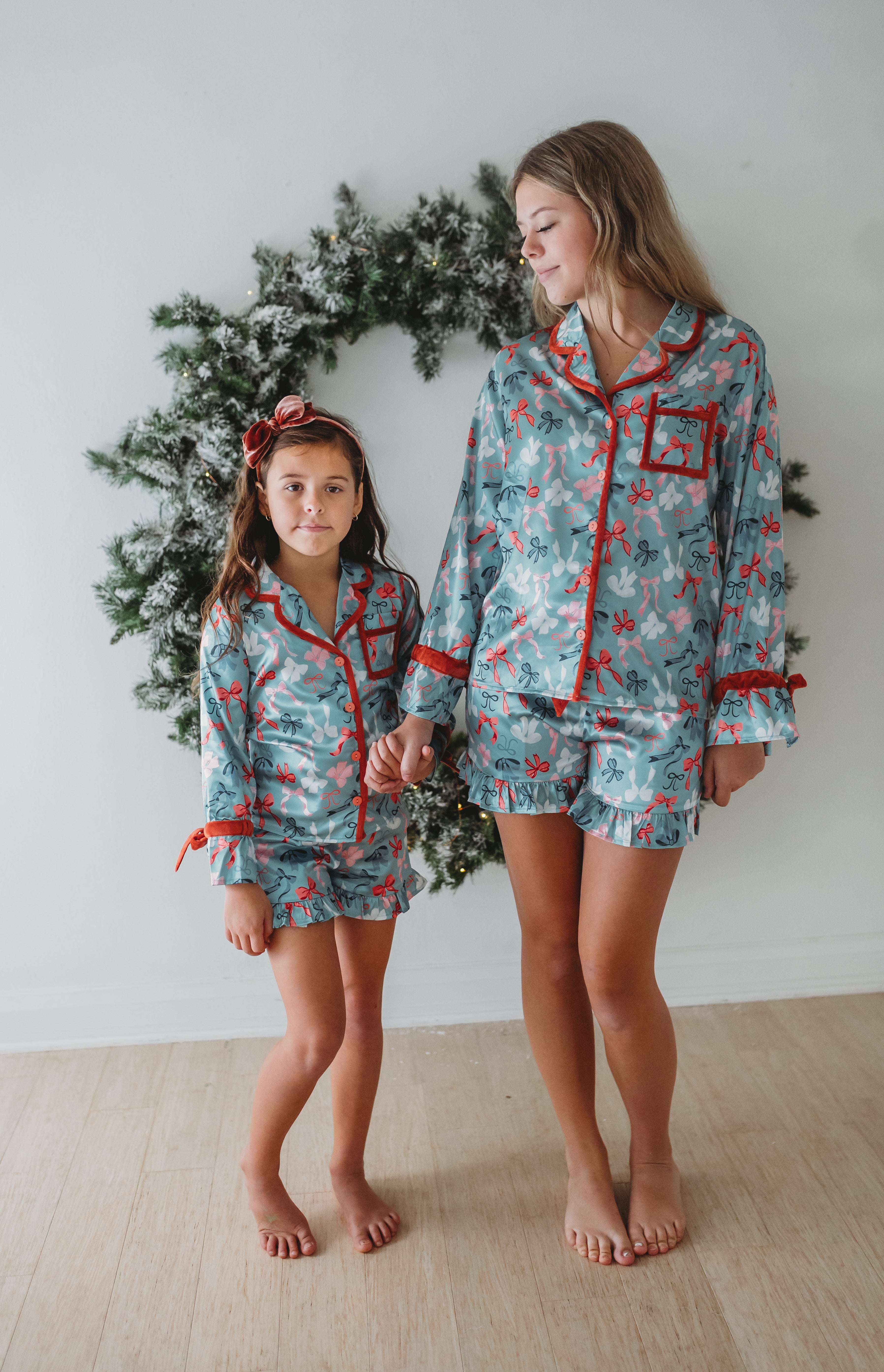 Women's Satin Loungewear Set - Merry Bows (Pre-Order)