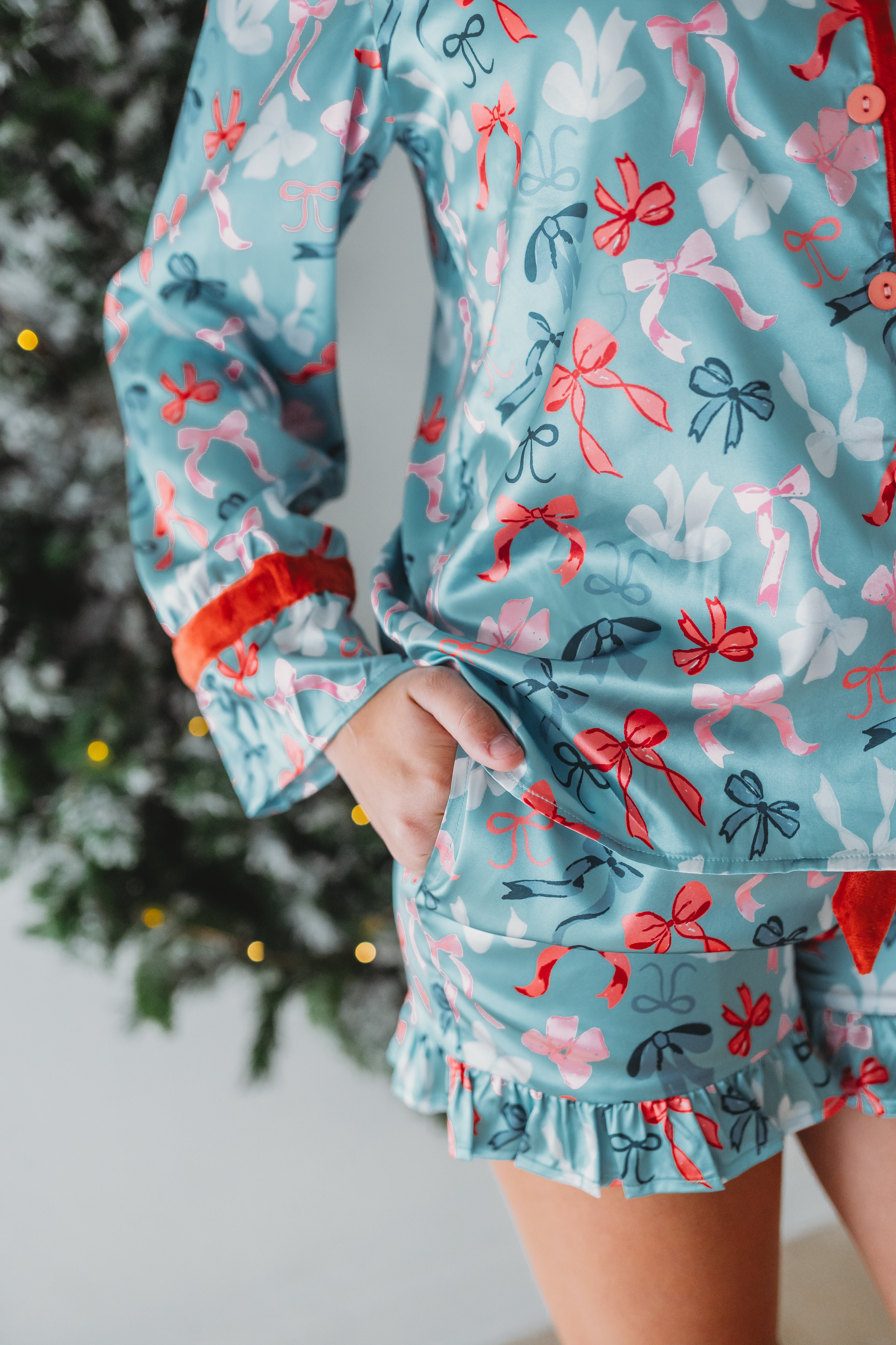 Women's Satin Loungewear Set - Merry Bows (Pre-Order)