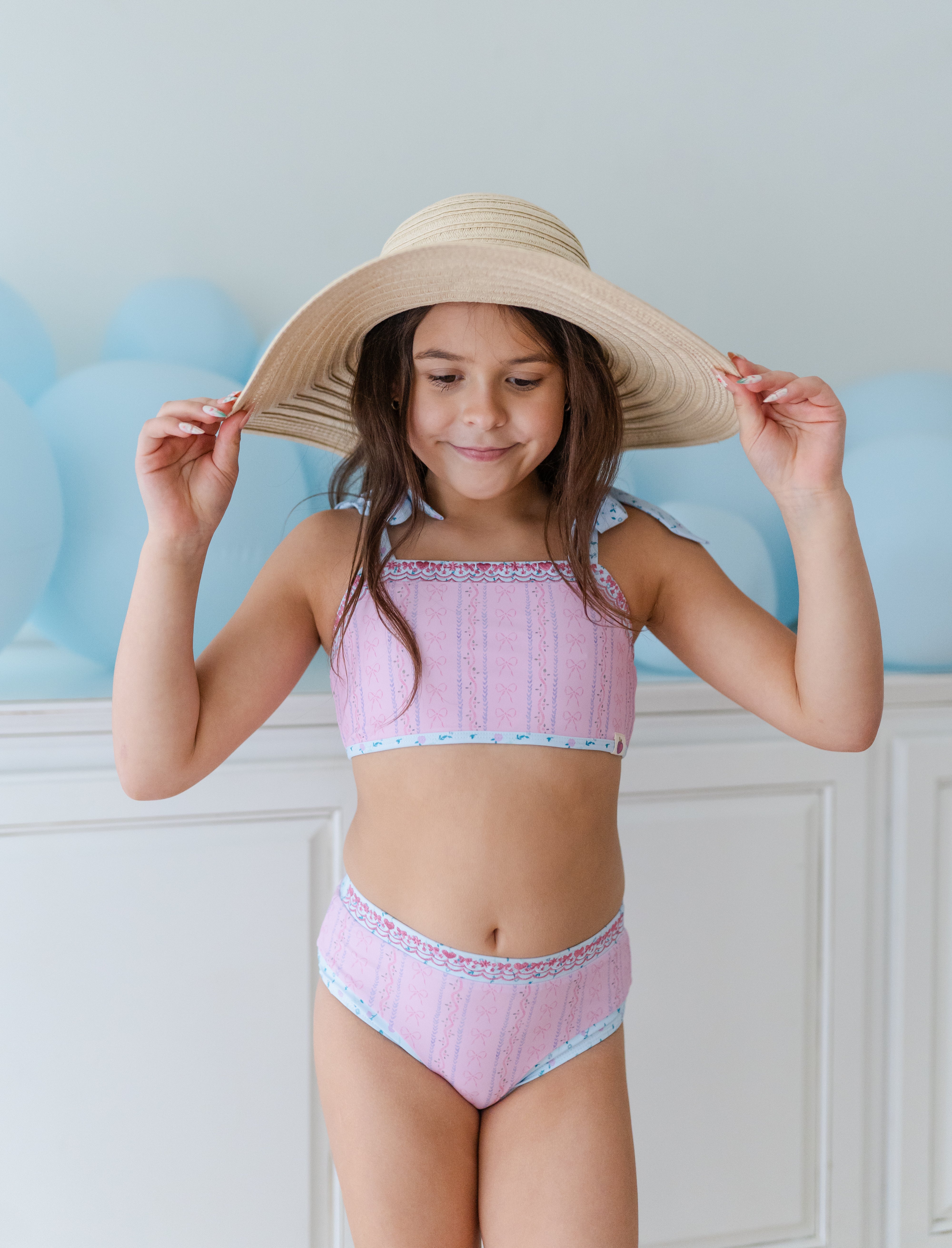 Nora Embroidered Swimsuit - Pink Parfait Bow (Pre-Order)