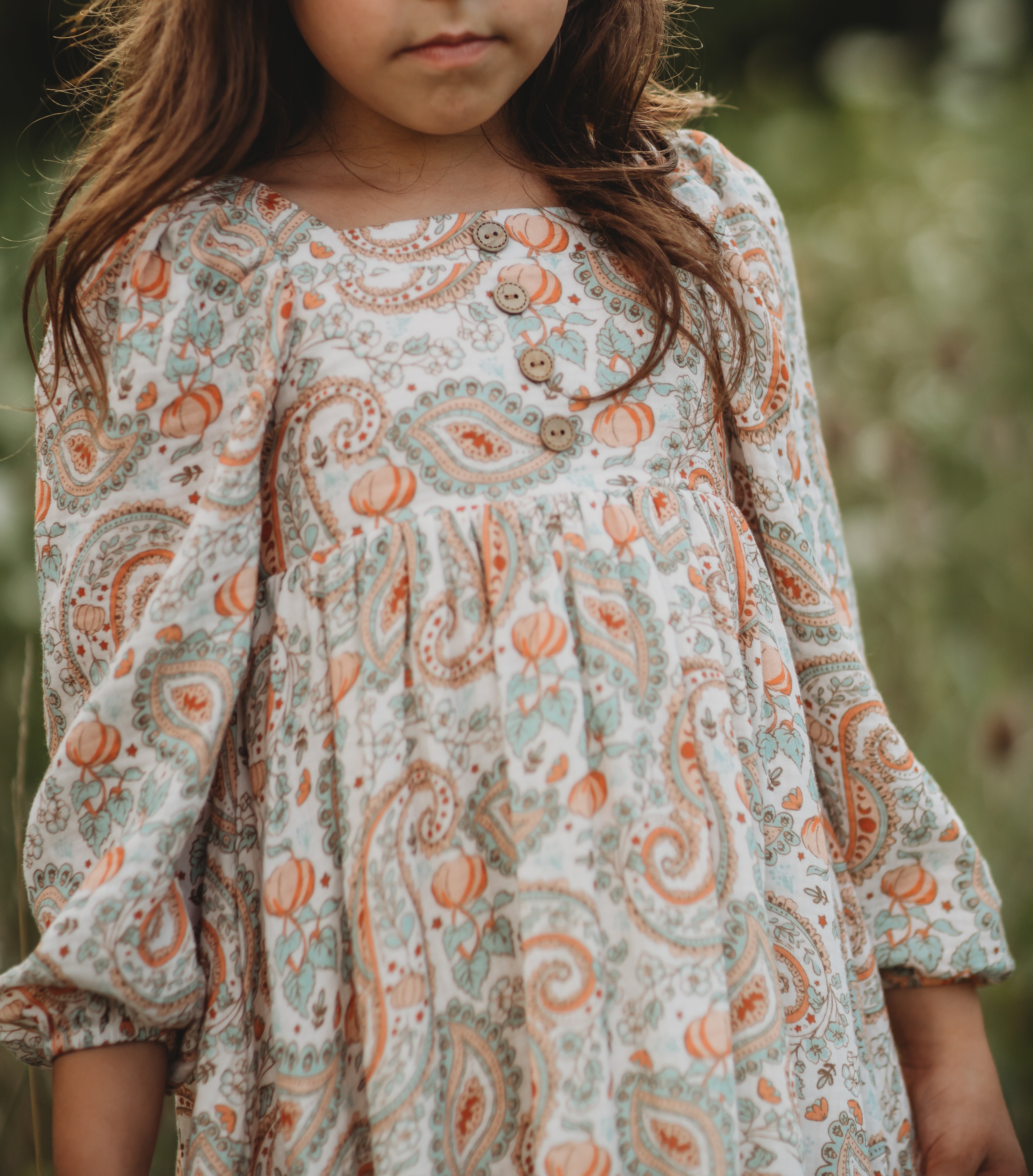 Puff Sleeve Gauze Dress -Paisley Pumpkin Delight