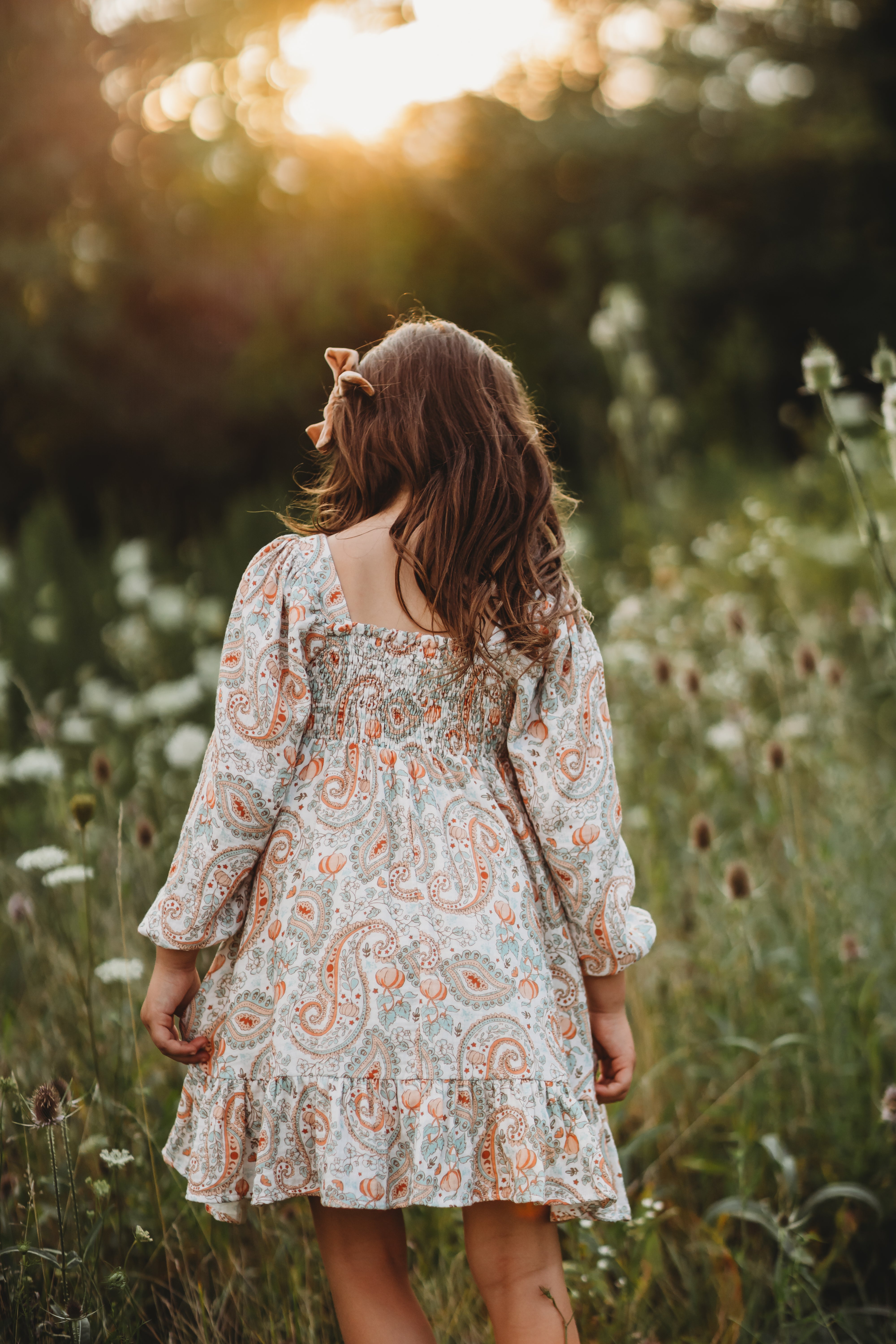 Puff Sleeve Gauze Dress -Paisley Pumpkin Delight