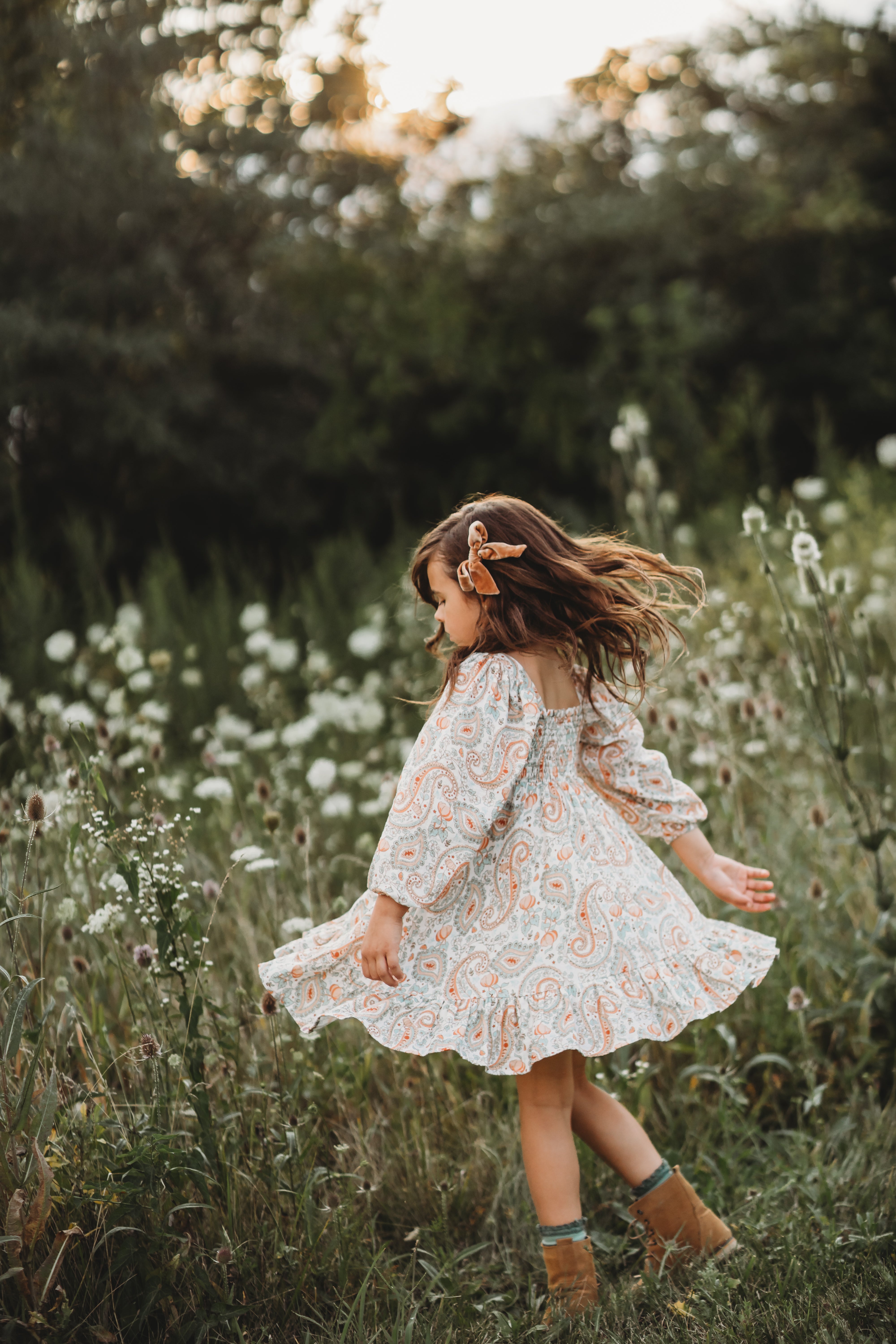 Puff Sleeve Gauze Dress -Paisley Pumpkin Delight