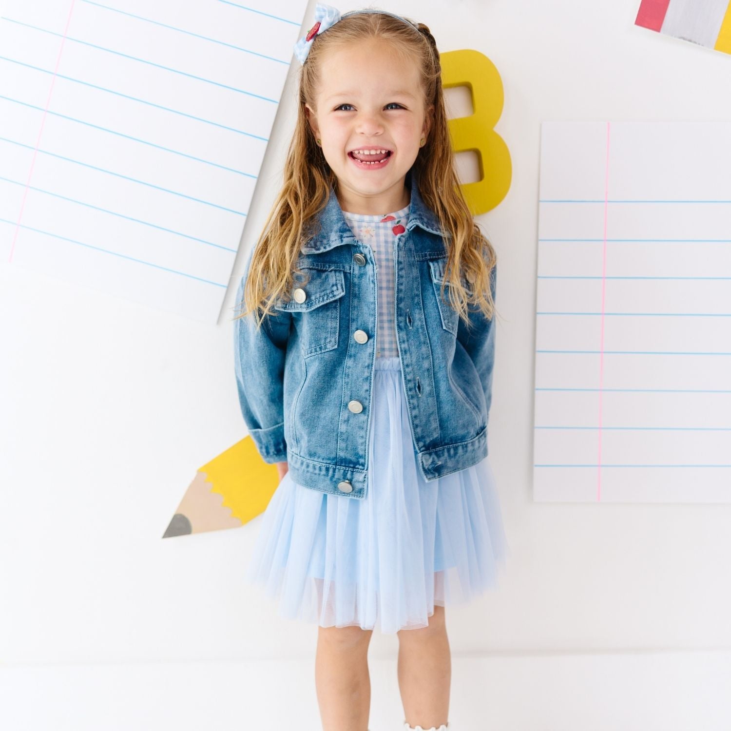Sweet Wink Denim Jacket - Blue Plaid Bow Patch
