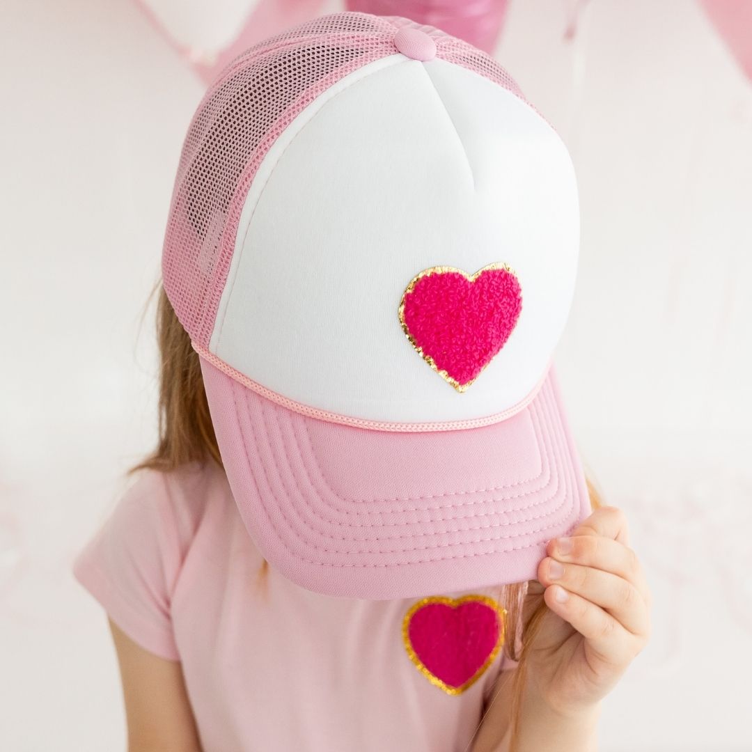 Hat - Bright Pink Heart Patch Trucker