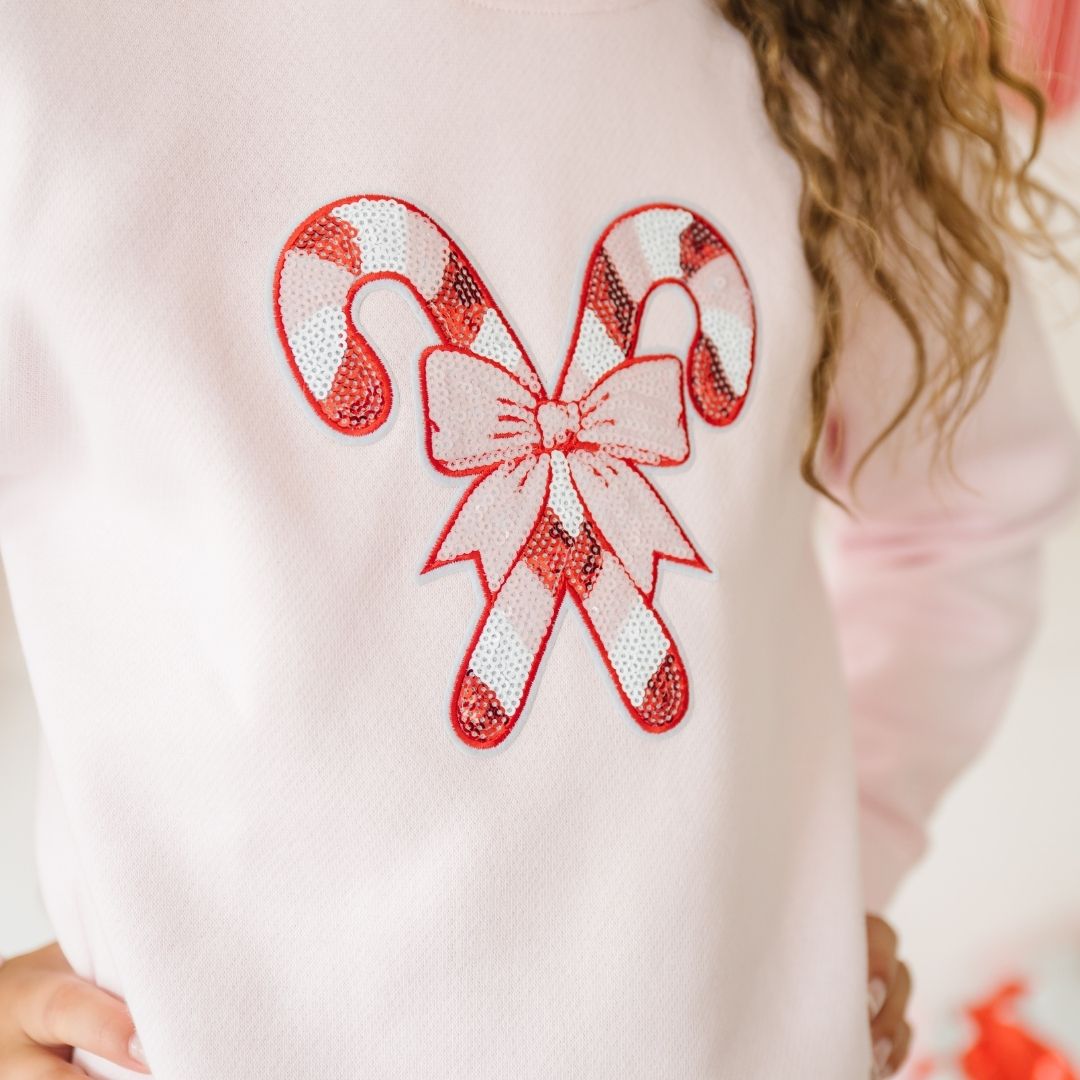 Sweet Wink Sweatshirt - Candy Cane Patch Christmas