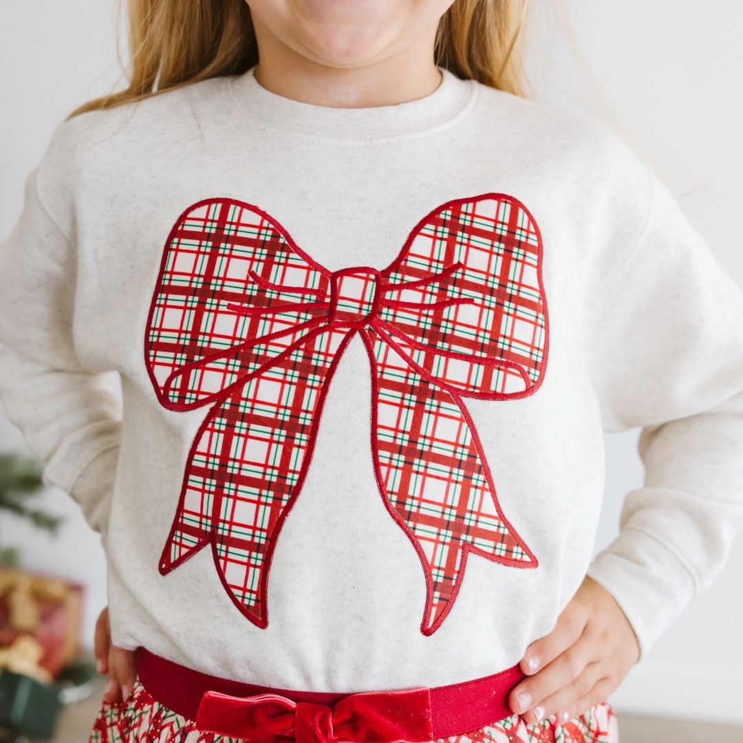 Sweet Wink Sweatshirt - Christmas Plaid Bow Patch