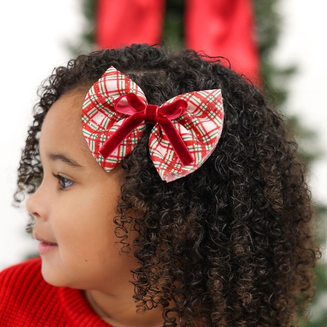 Sweet Wink Hair Clip - Christmas Plaid Layered Bow