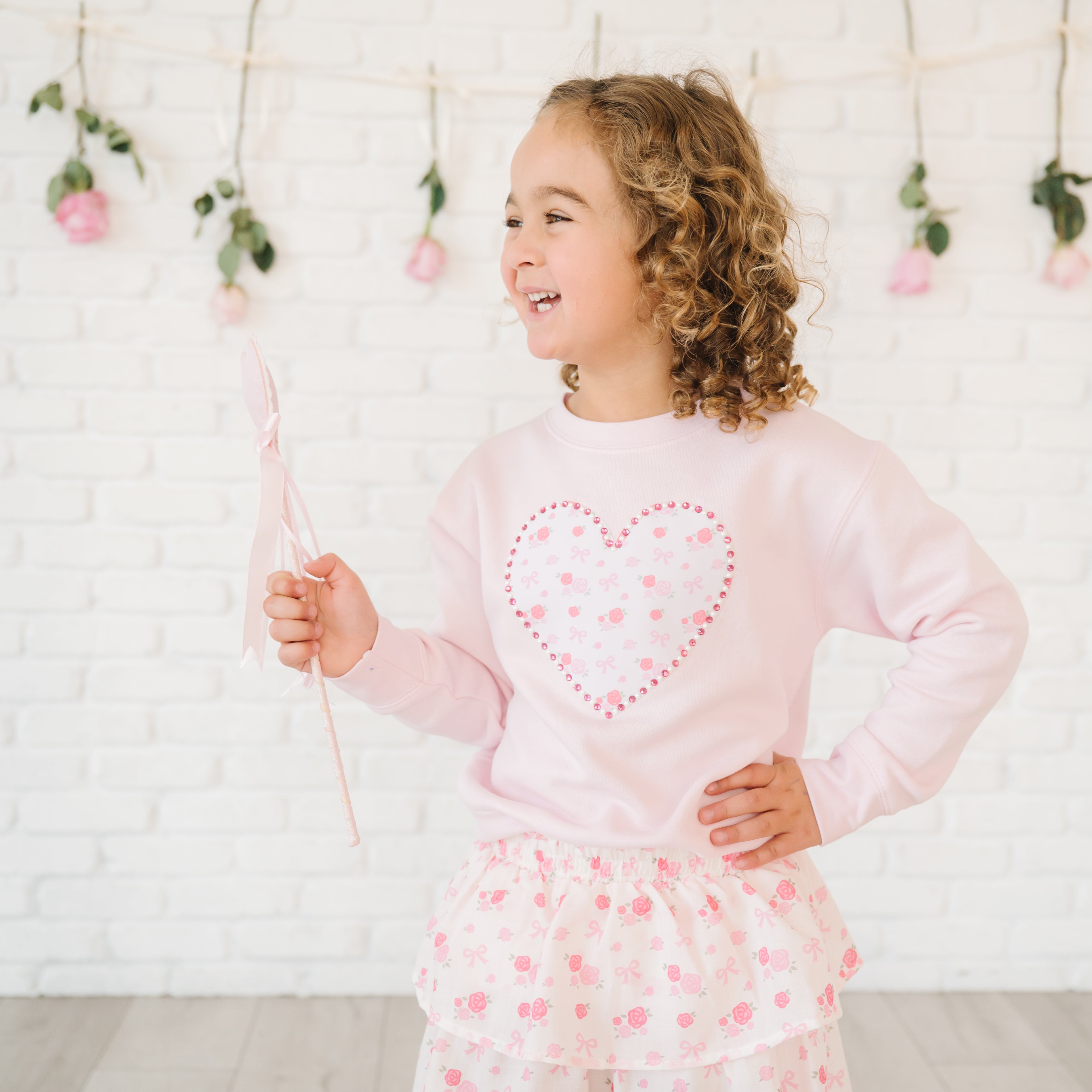Sweet Wink Sweatshirt- Dainty Rose Pearl Heart