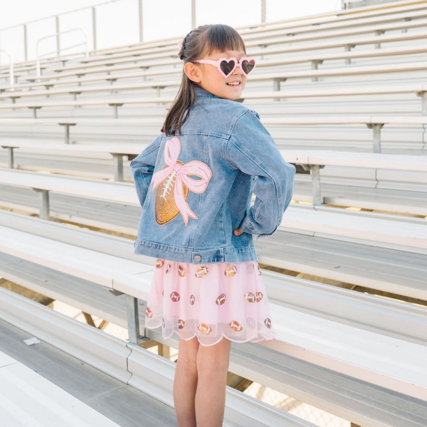 Sweet Wink Denim Jacket - Football Sequin Patch