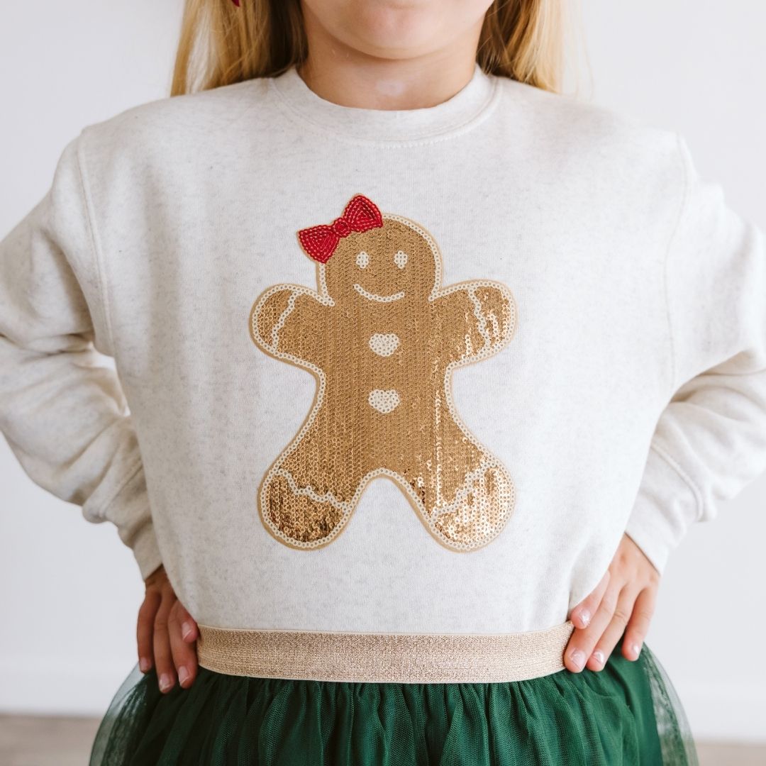 Sweet Wink Sweatshirt - Gingerbread Sequin Patch Christmas