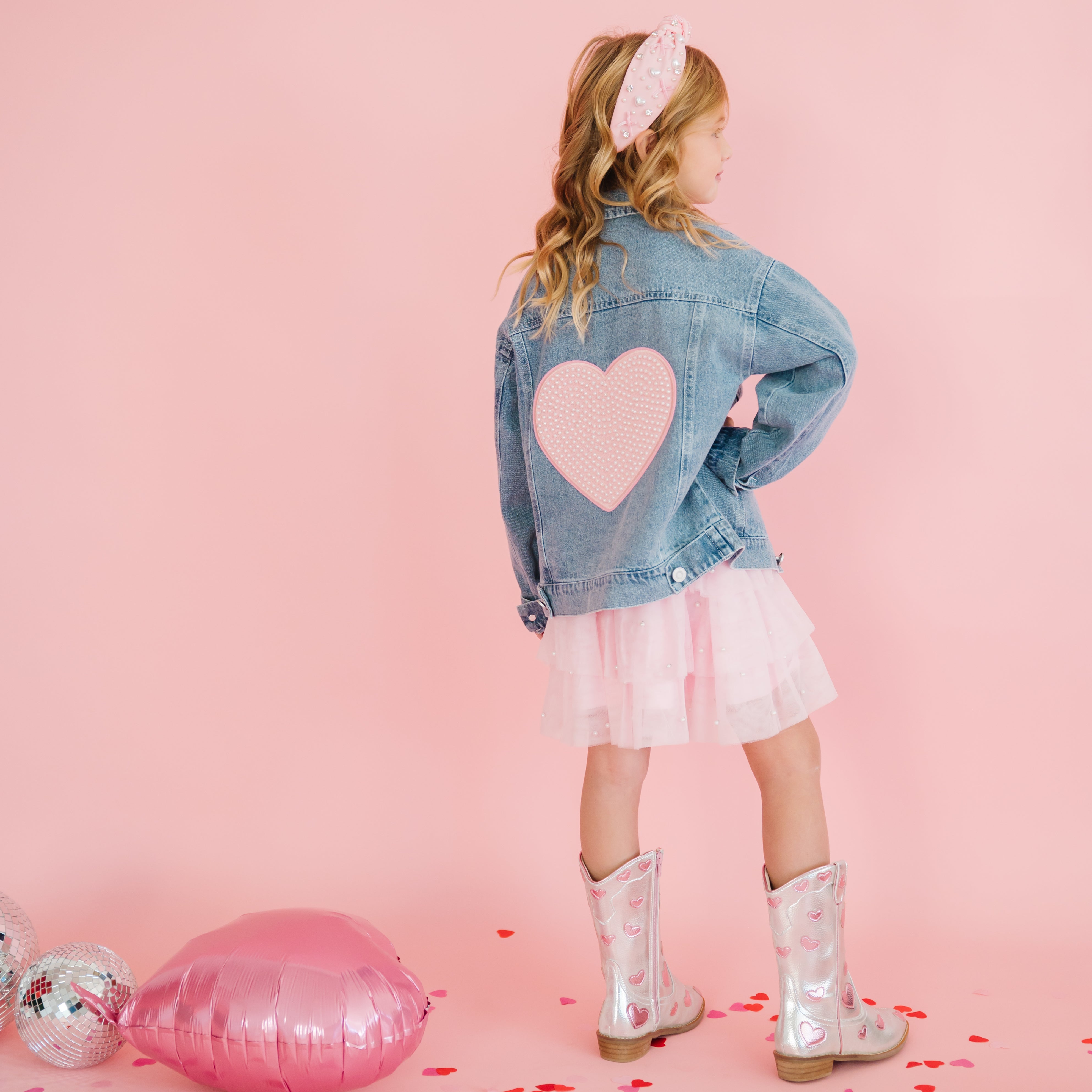 Sweet Wink Denim Jacket - Pearl Heart Patch
