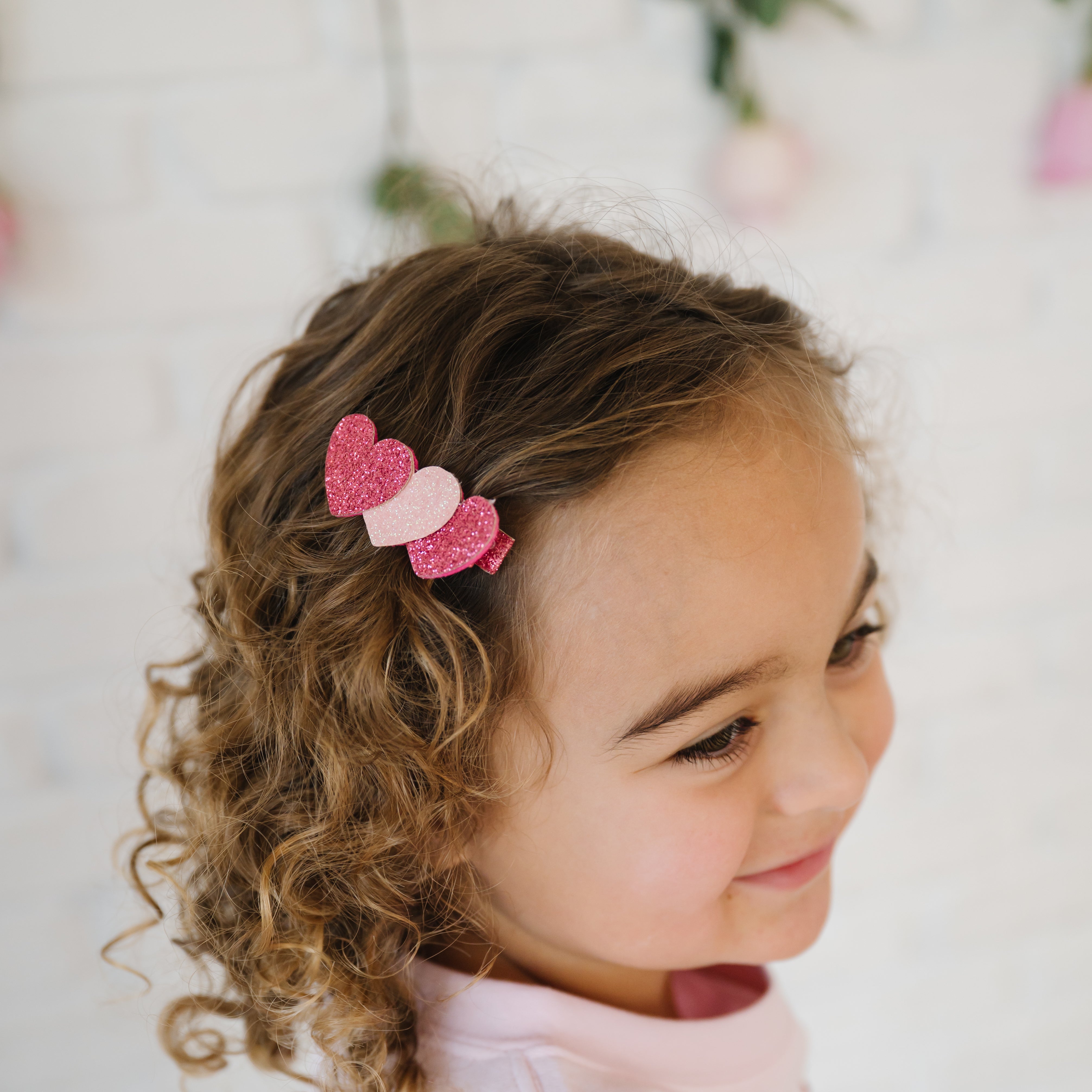 Sweet Wink Hair Clip - Pink Sparkle Hearts