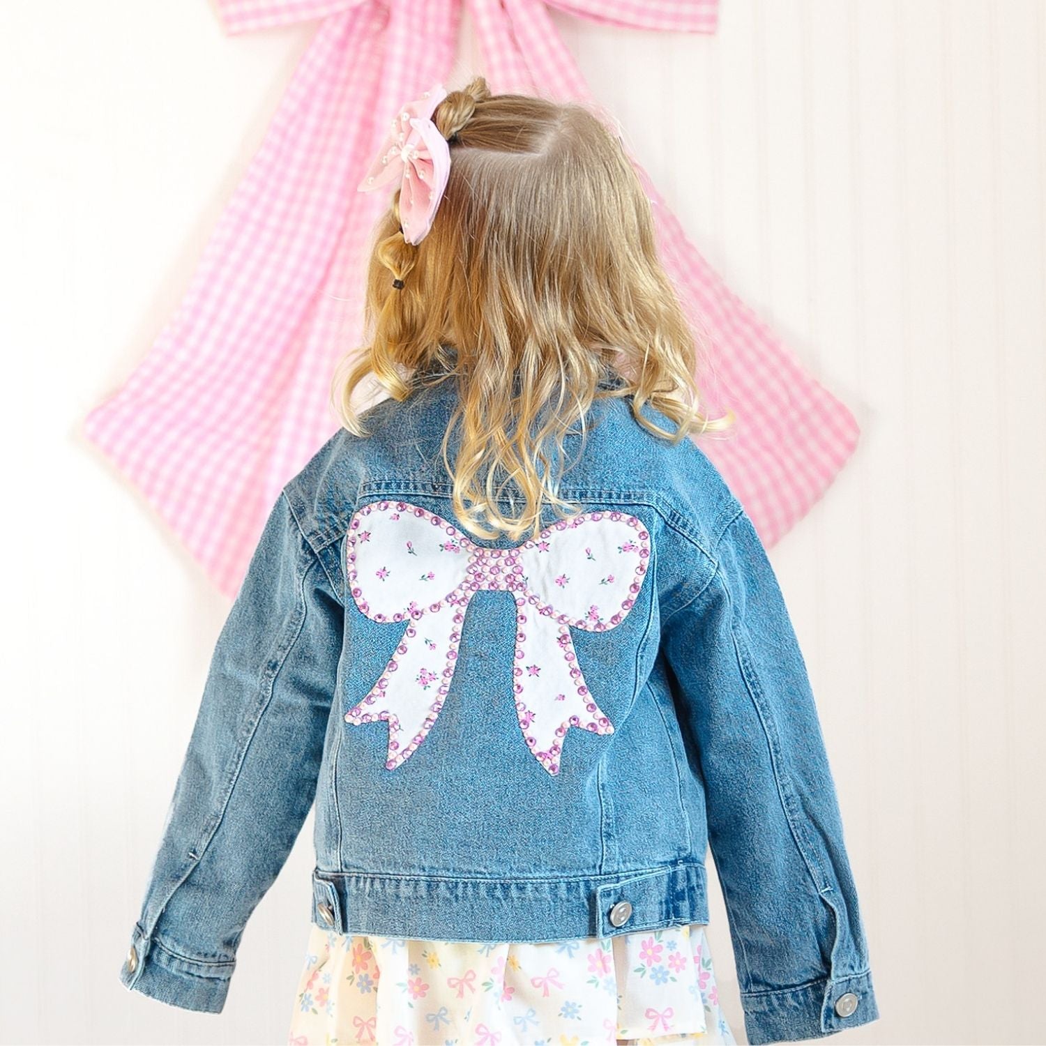 Sweet Wink Denim Jacket - Pearl and Gemstone Floral Bow Patch