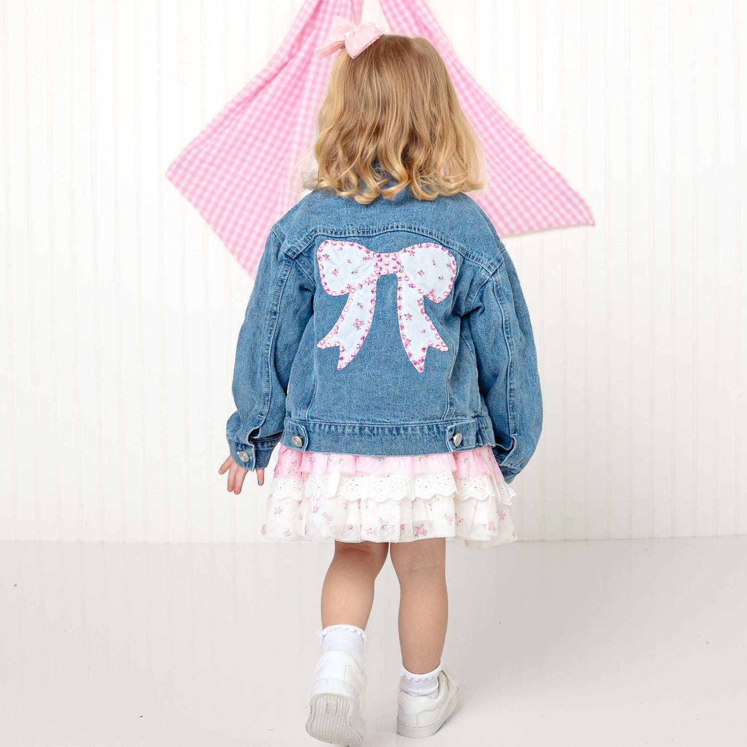 Sweet Wink Denim Jacket - Pearl and Gemstone Floral Bow Patch