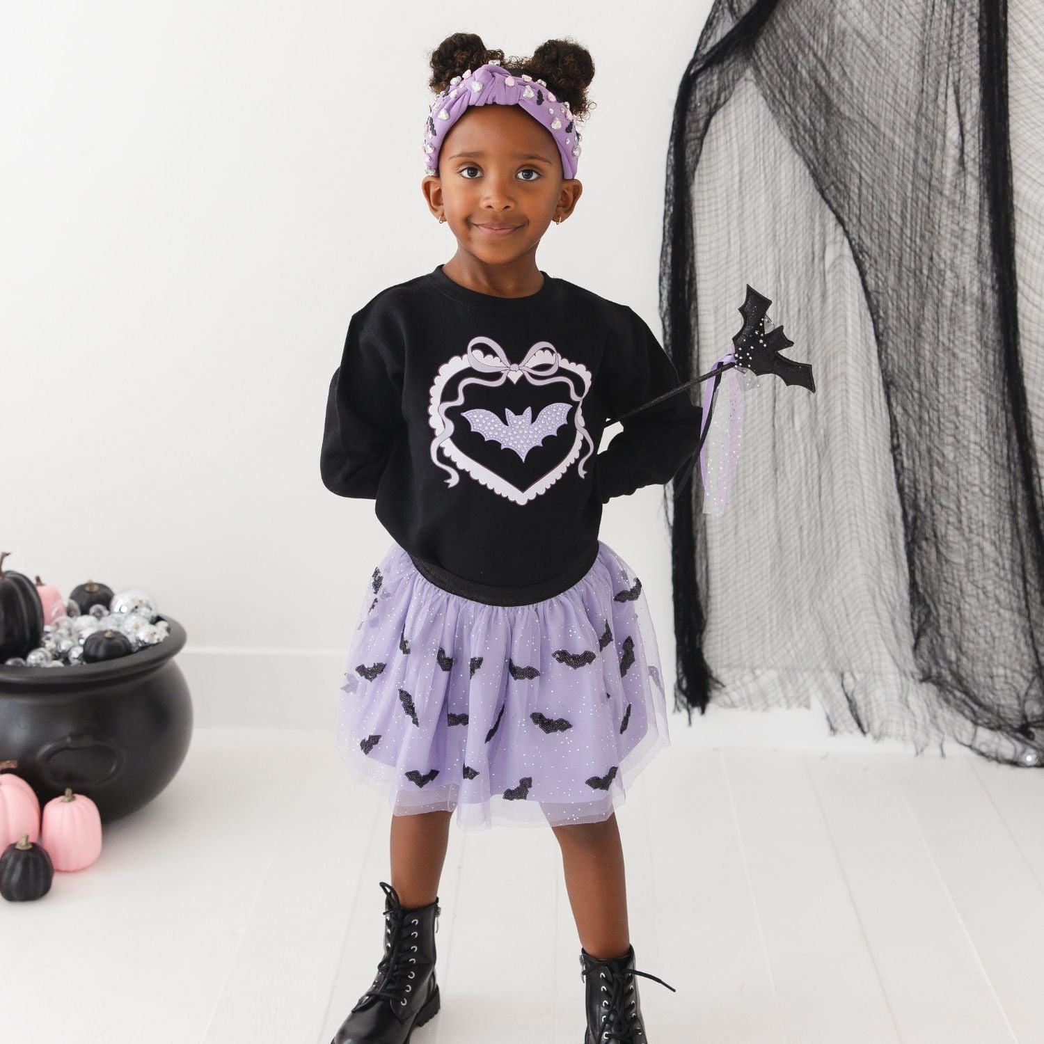 Sweet Wink Sweatshirt - Rhinestone Bat Patch