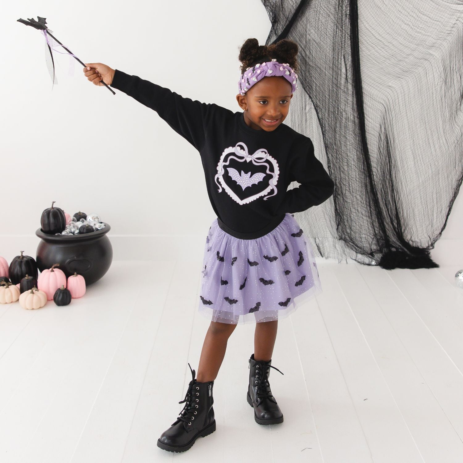 Sweet Wink Sweatshirt - Rhinestone Bat Patch