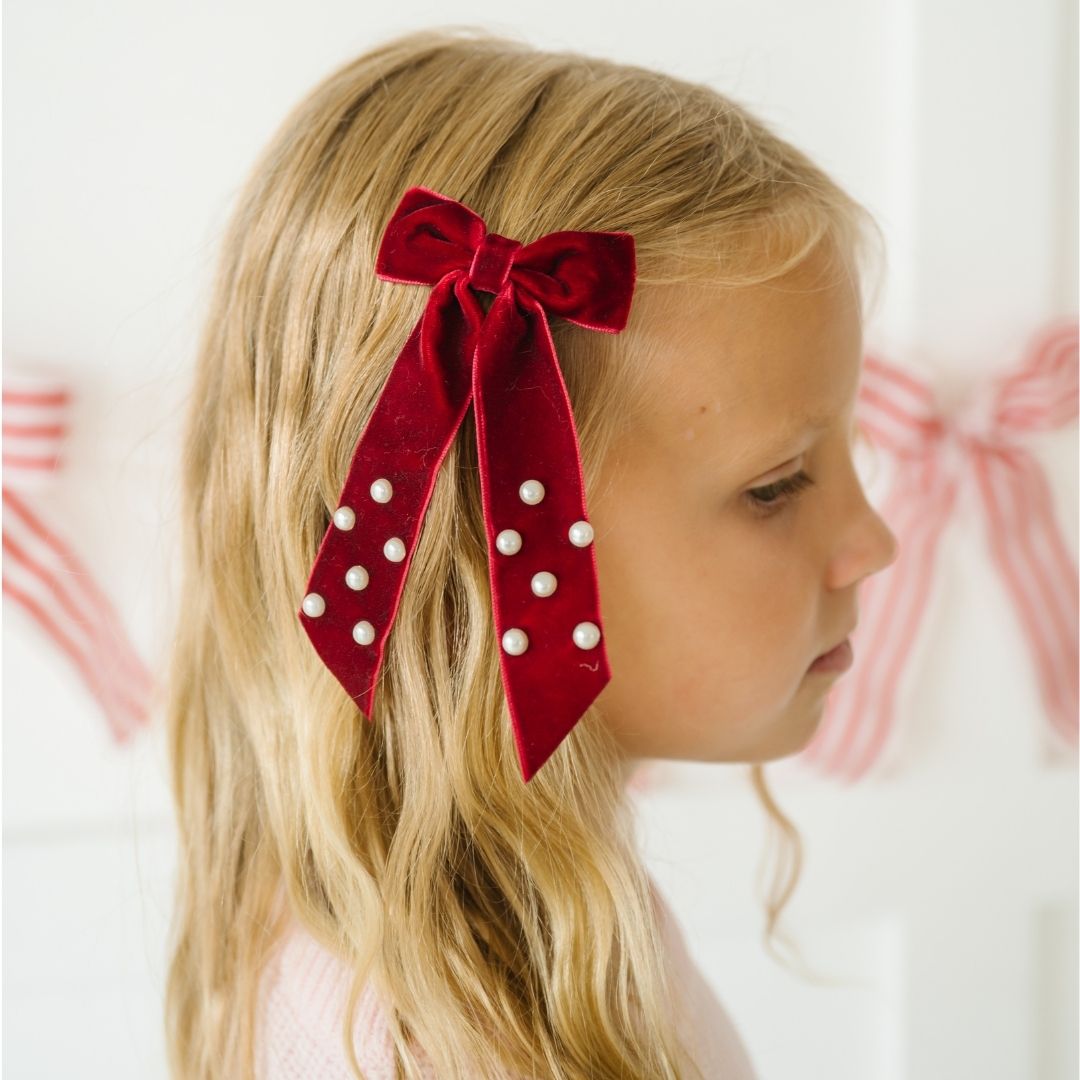 Sweet Wink Hair Clip - Ruby Red Velvet Coquette Bow