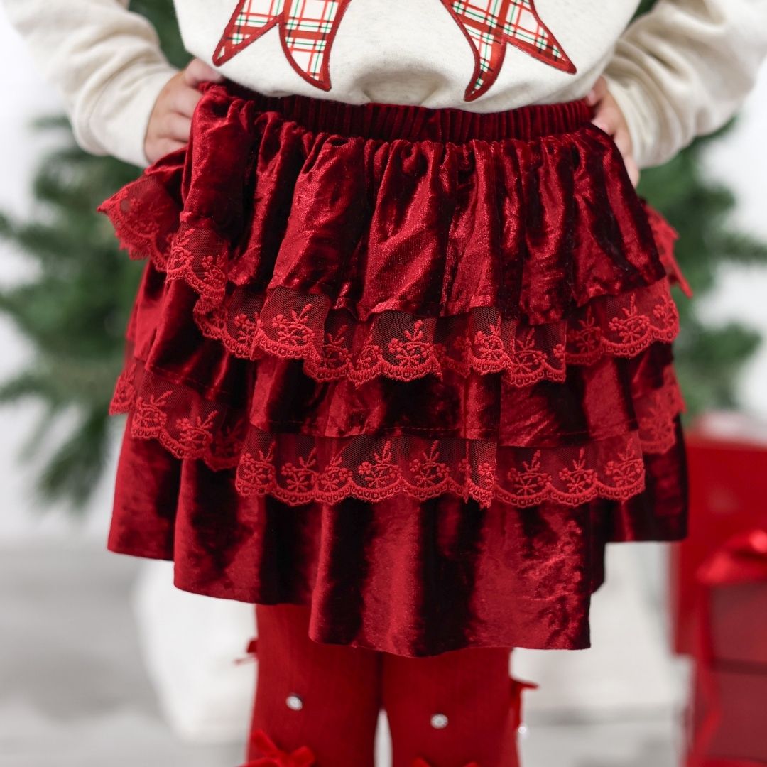 Sweet Wink Skirt - Tiered Ruby Red Velvet