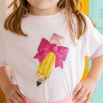 Sweet Wink Shirt - Pencil Bow Sequin Patch